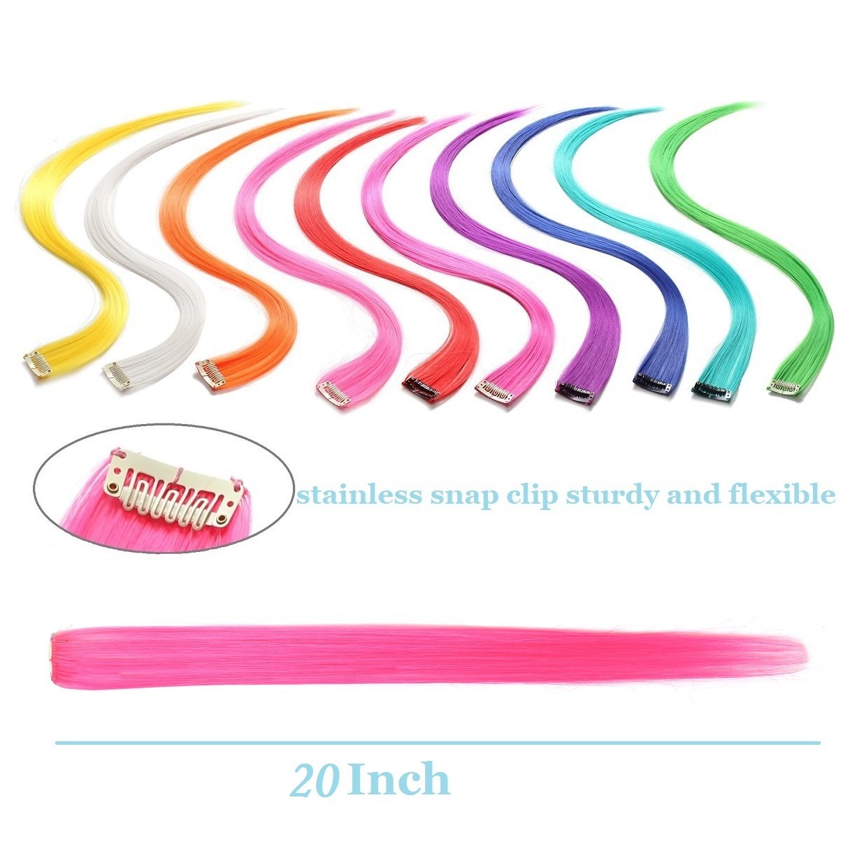 LiaSun 10Pcs/set Multi-Colors Straight Highlight Clip in Hair Extensions 20 Inch Colored Party Hair Pieces (Teal)