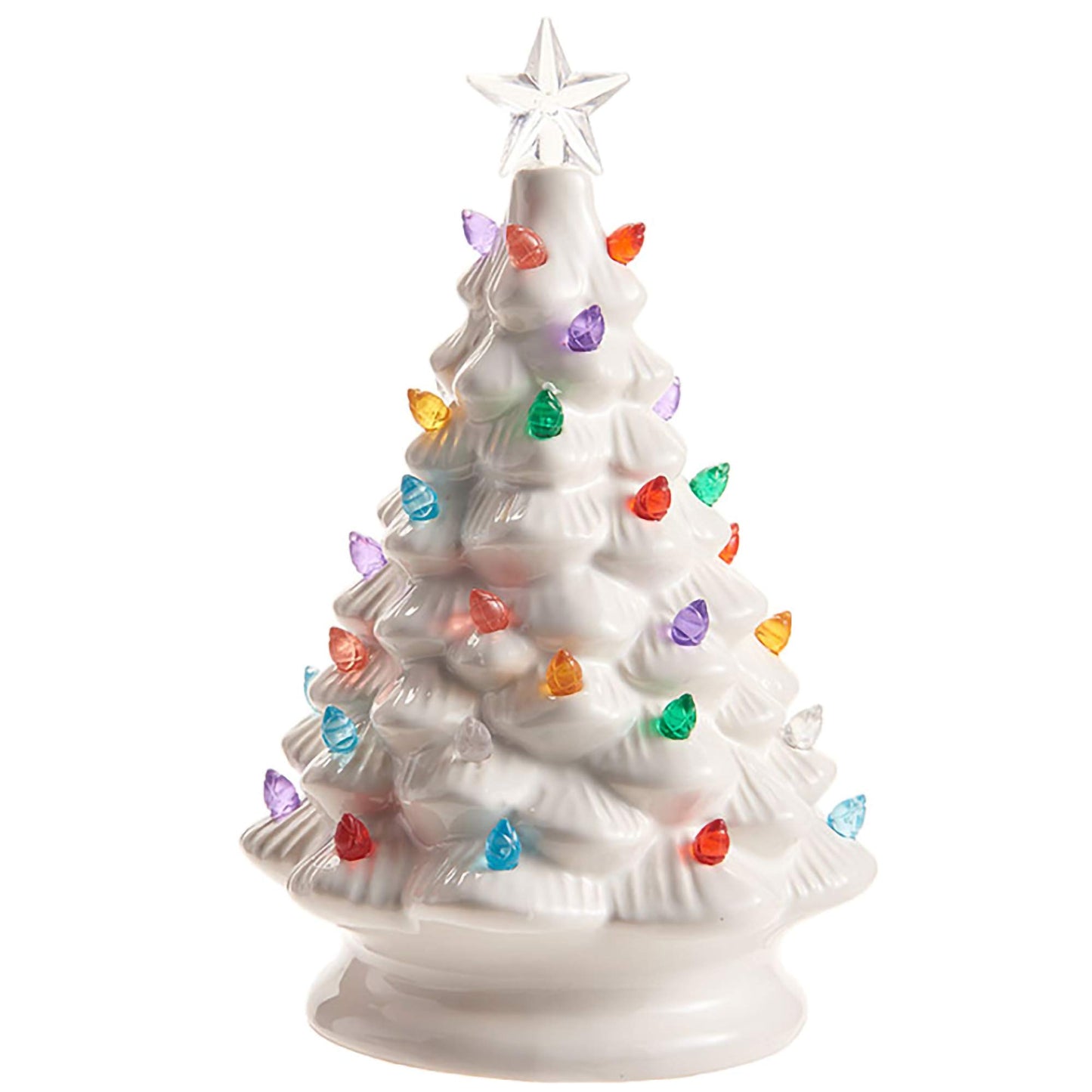 Red Green Blue Clear Holiday Tree Lighted 8 inch Ceramic Decorative Tabletop Figurine