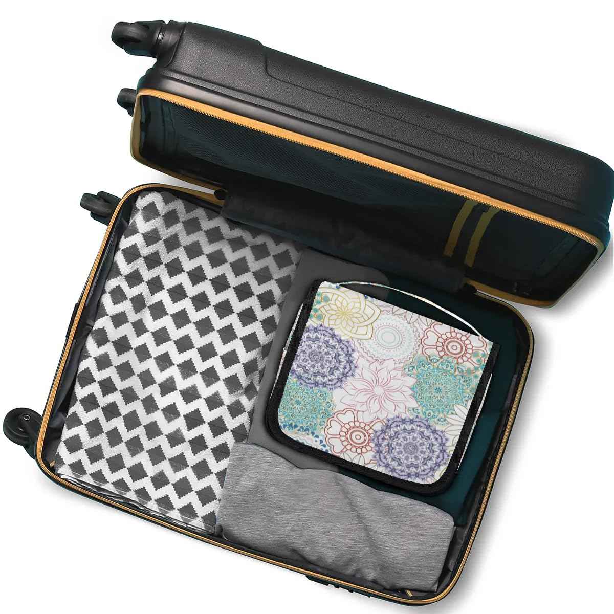 Funky Qiu Hanging Toiletry Bag for Women And Men,Mandala Flower Travel Cosmetic Makeup Bag Travel Organizer,Ethnic Waterproof Travel Bag for Toiletries Accessories,Travel Essentials