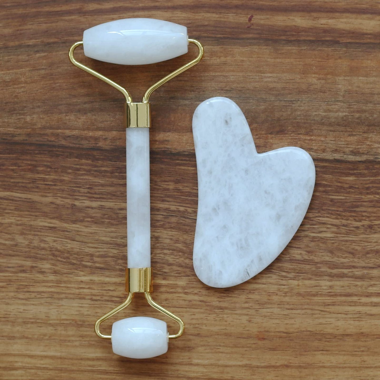 HOTACE Jade Roller Gua Sha Set Natural Jade Stone Roller for Face Beauty Facial Roller Massager Tools Face Slimming Lift Anti Wrinkle Skin Care Tools-White Jade