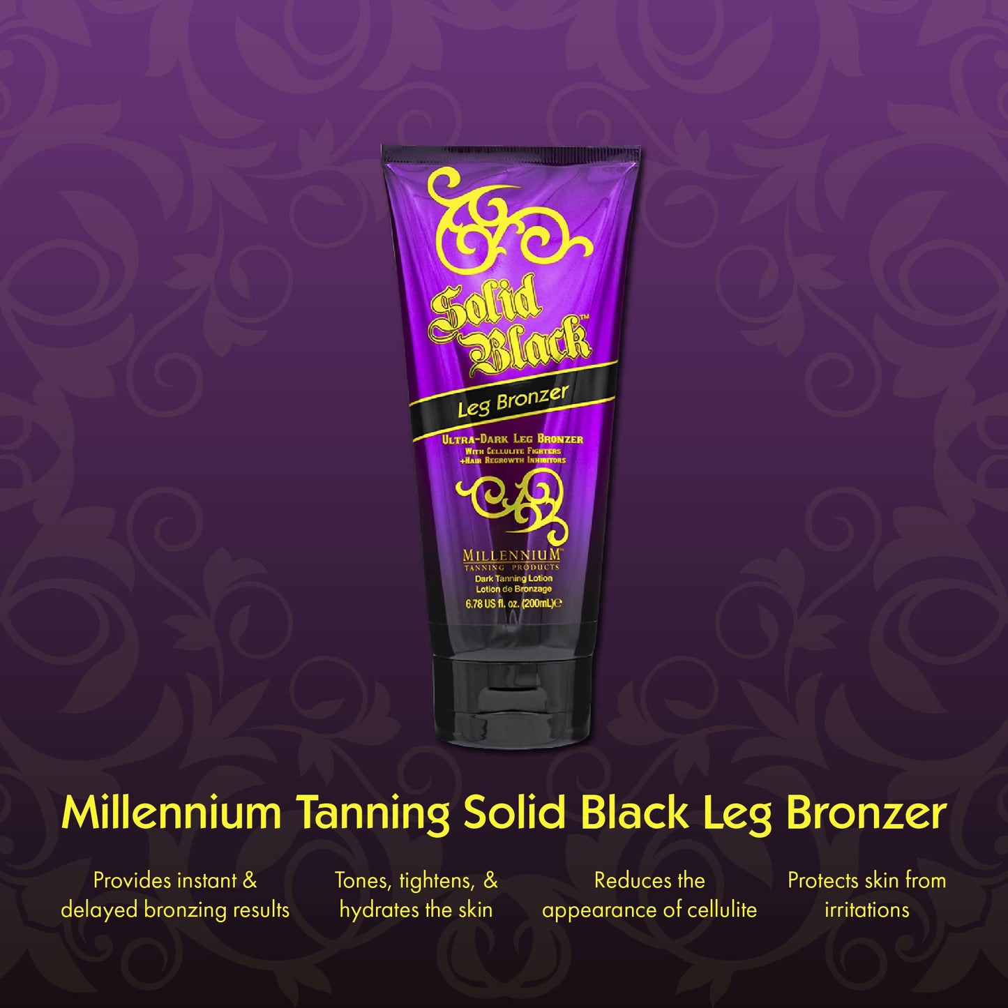 Millennium Tanning Solid Black Leg Bronzer - Tanning Lotion w/Cellulite Fighters, 6.78 Ounces