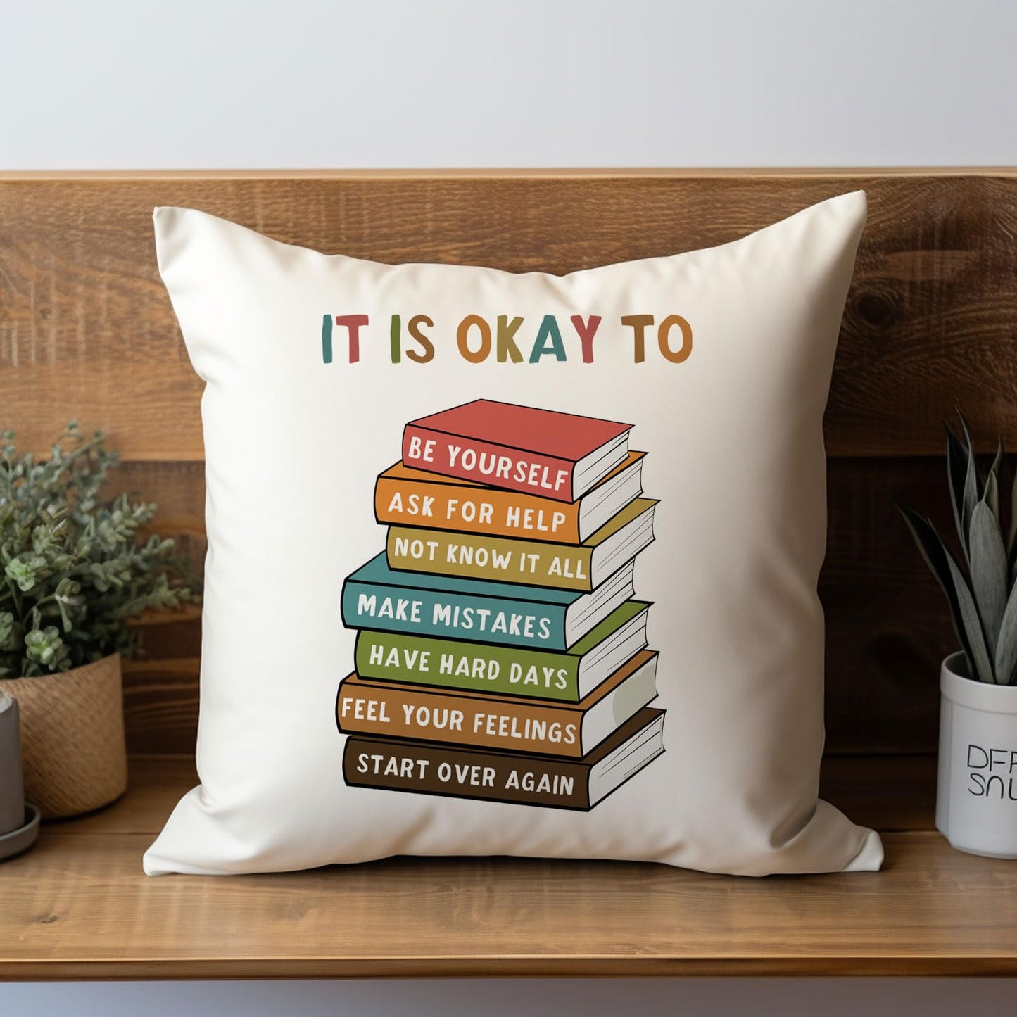 It’s Okay to Be Yourself Throw Pillow Covers, Square Throw Pillow Cover, Decorative Pillow, Book Pillow, Reading Corner Decor, Library Pillow, Book Lover Gift