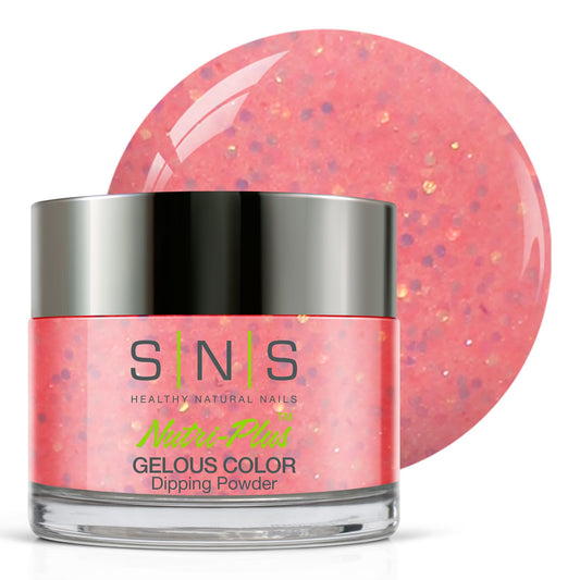 SNS Nail Dip Powder, Gelous Color Dipping Powder - Mo Bay (Peach/Coral Pastel, Glitter) - Long-Lasting Dip Nail Color Lasts 14 Days - Low-Odor & No UV Lamp Required - 1oz