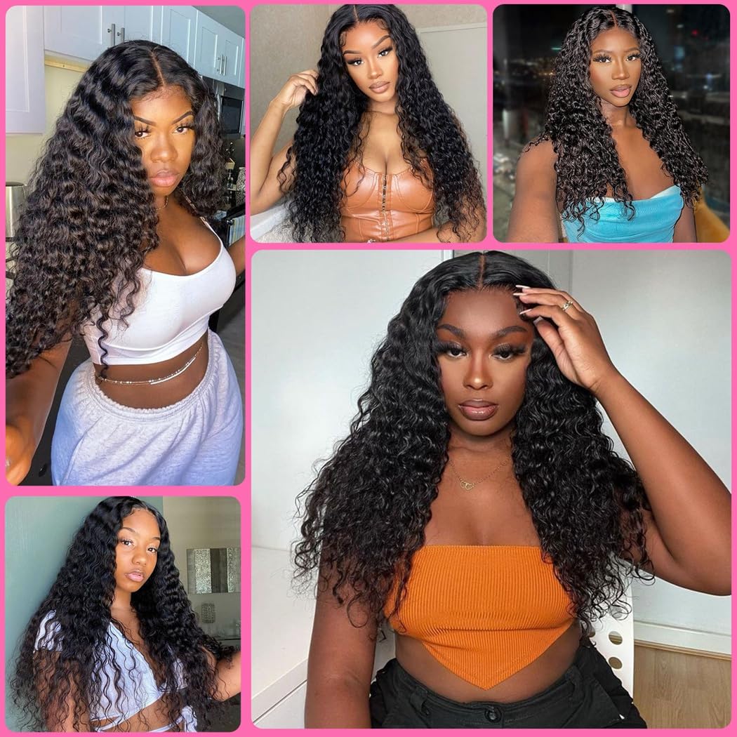 Odir 13x4 Lace Frontal Deep Wave Human Hair 180% Density Unprocessed 9A Deep Curly Virgin Hair 13x4 Ear to Ear Lace Closure Frontal with Baby Hair Natural Color 16 Inch