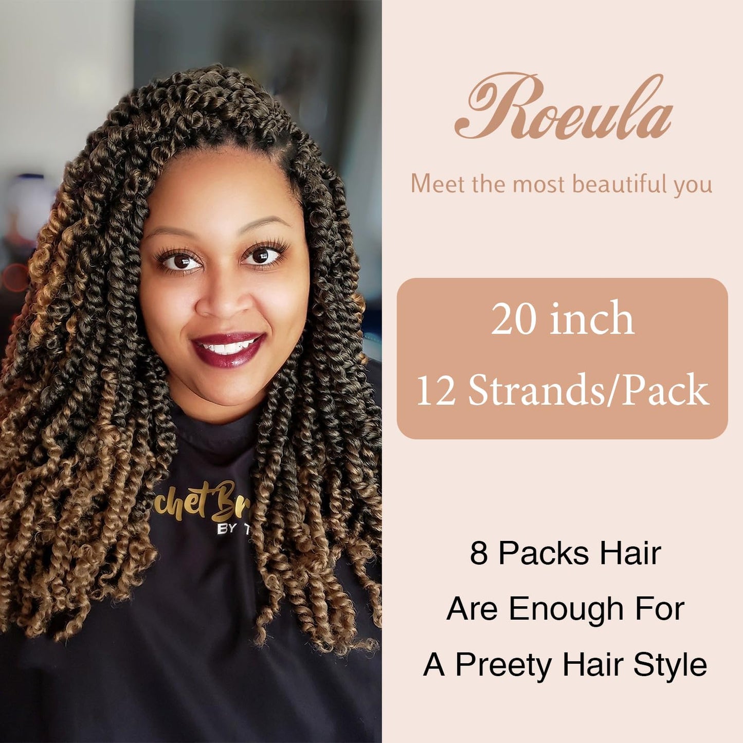 Roeula Passion Twist Crochet Hair for Black Women 8 Packs 20Inch Pre Looped Water Wave Passion Twist Faux Locs Crochet Twist Hair Crochet Hair Locs for Black Women (20 Inch (pack of 8), 1B/27)