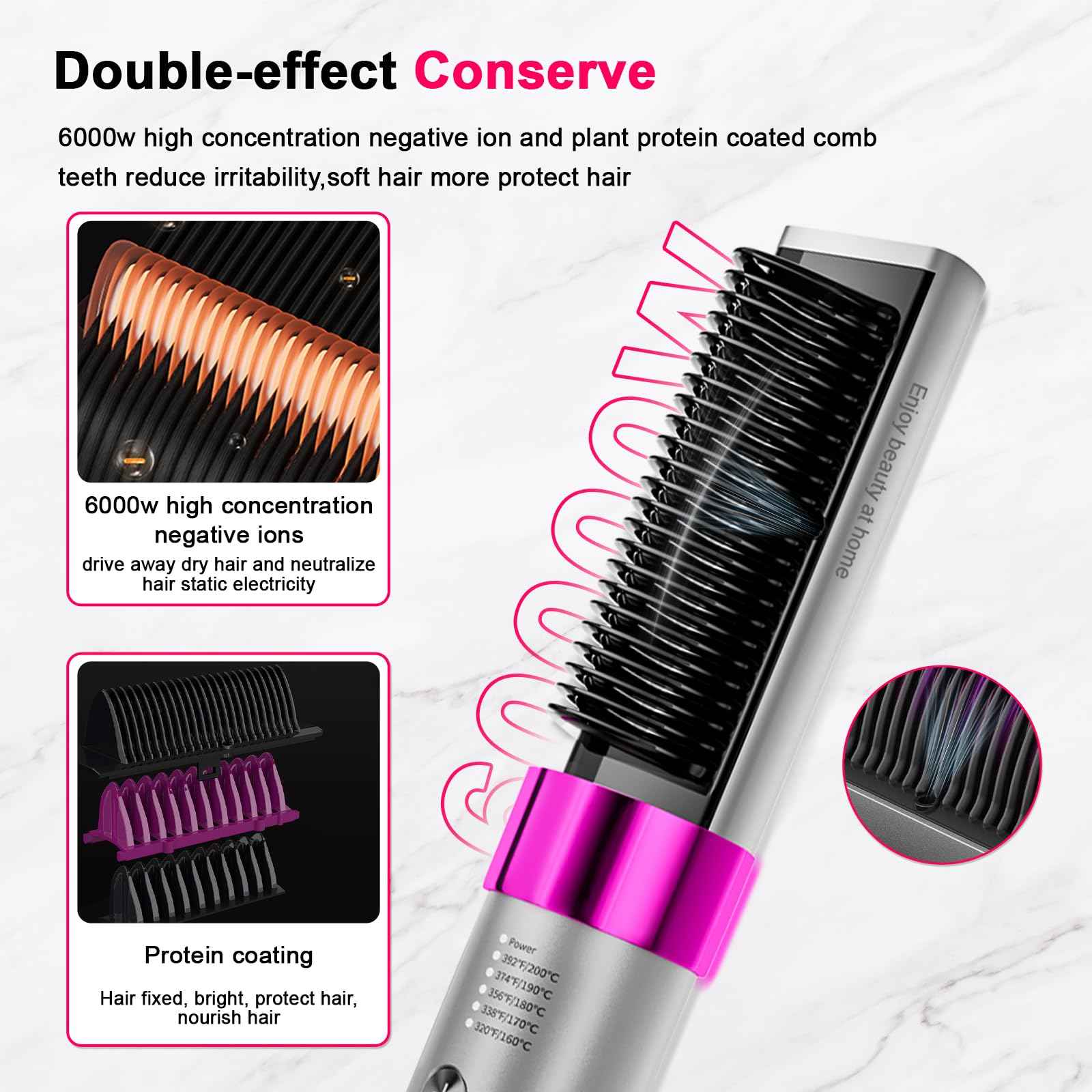 Pourcare 2-in-1 Straightening Heated Comb Three Adjustable Temperature Settings Includes Gloves and Hair Clips Create Silky Smooth Hair just for You