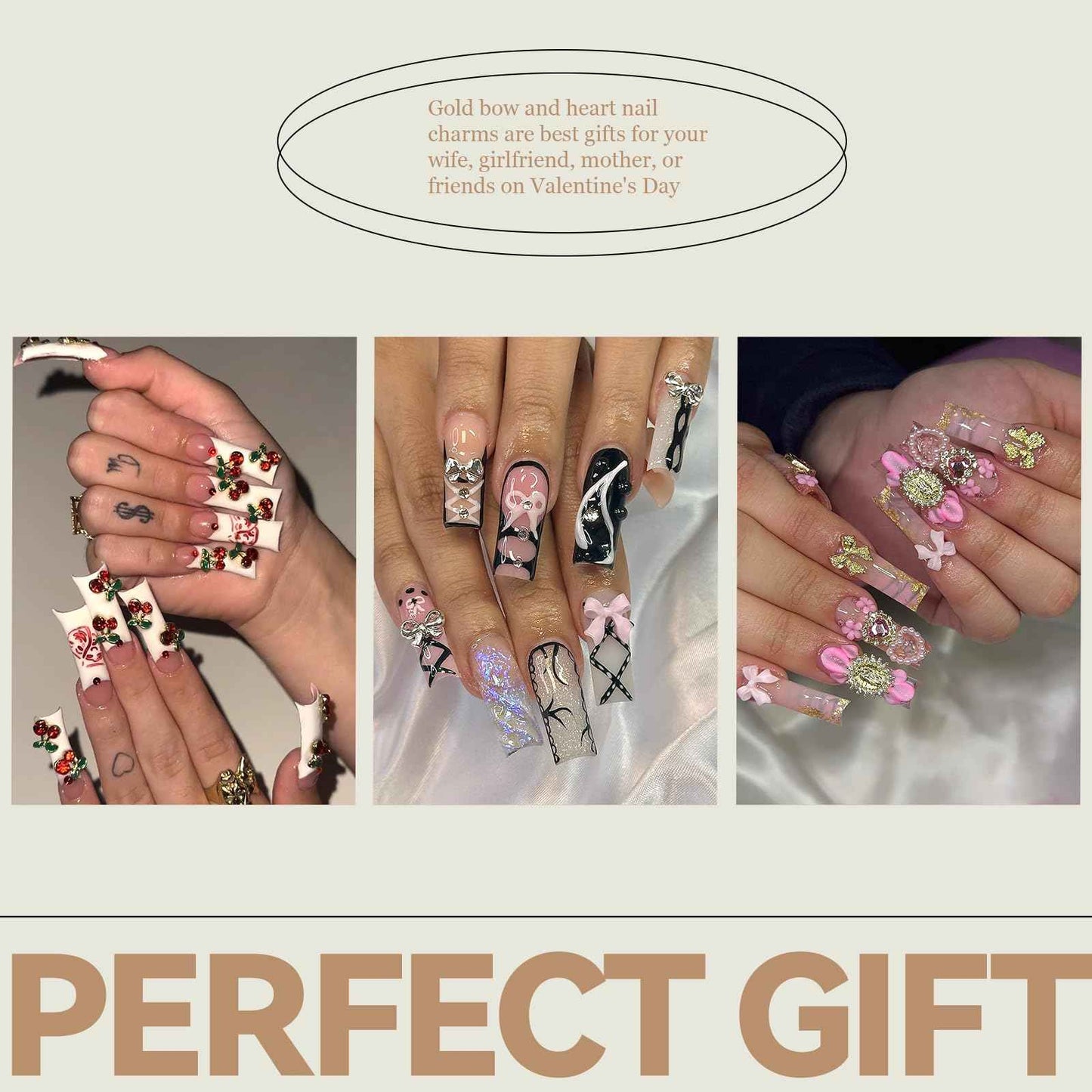 YAEISM 100PCS Gold Nail Charms 3D Valentine's Day Pink Heart Nail Charms Crystal Heart Nail Gems Shiny Bow Nail Charms Acrylic Bowknot for Women DIY Crafts Decoration