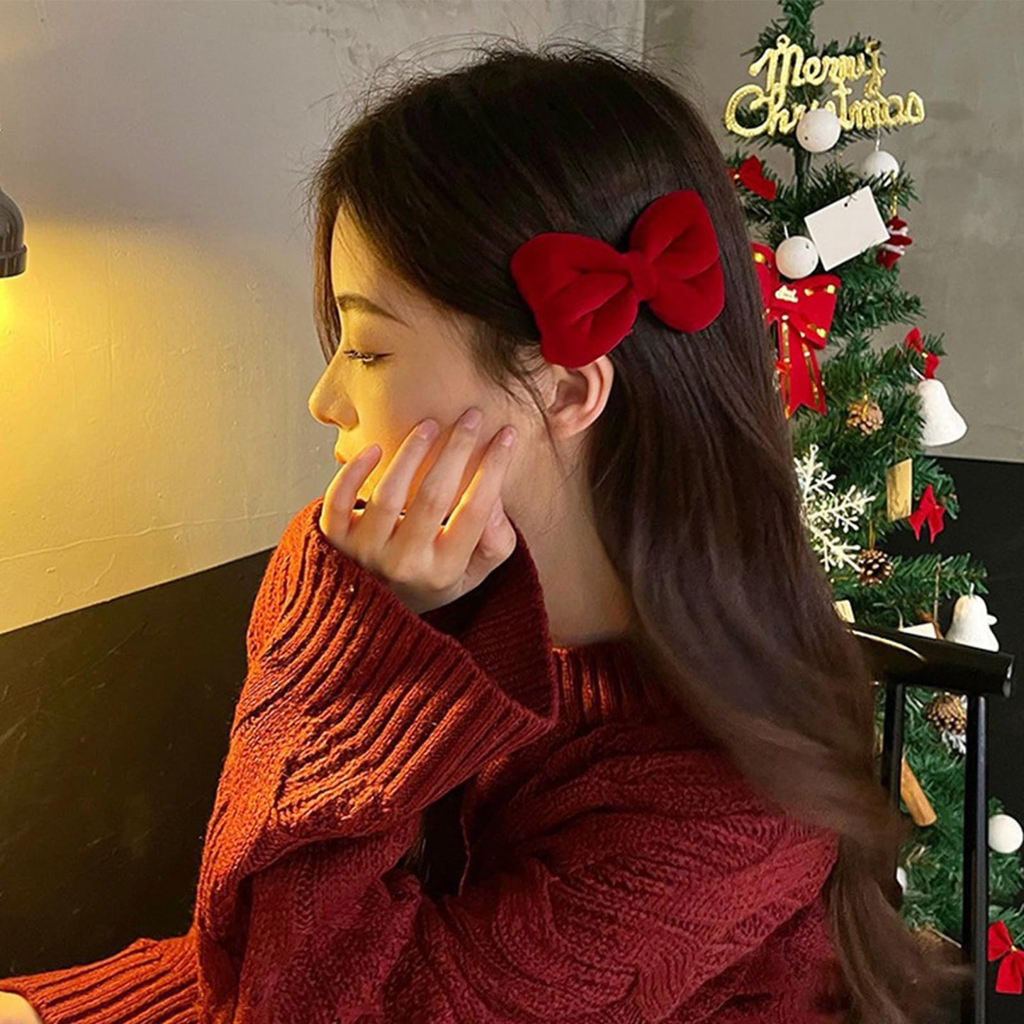 FMOYSIEN Red Bow Headband for Women Red Velvet Headband Burgundy Velet Bow Hair Clips for Valentine's Day, Christmas Party, Role Play Party Costume Decoration