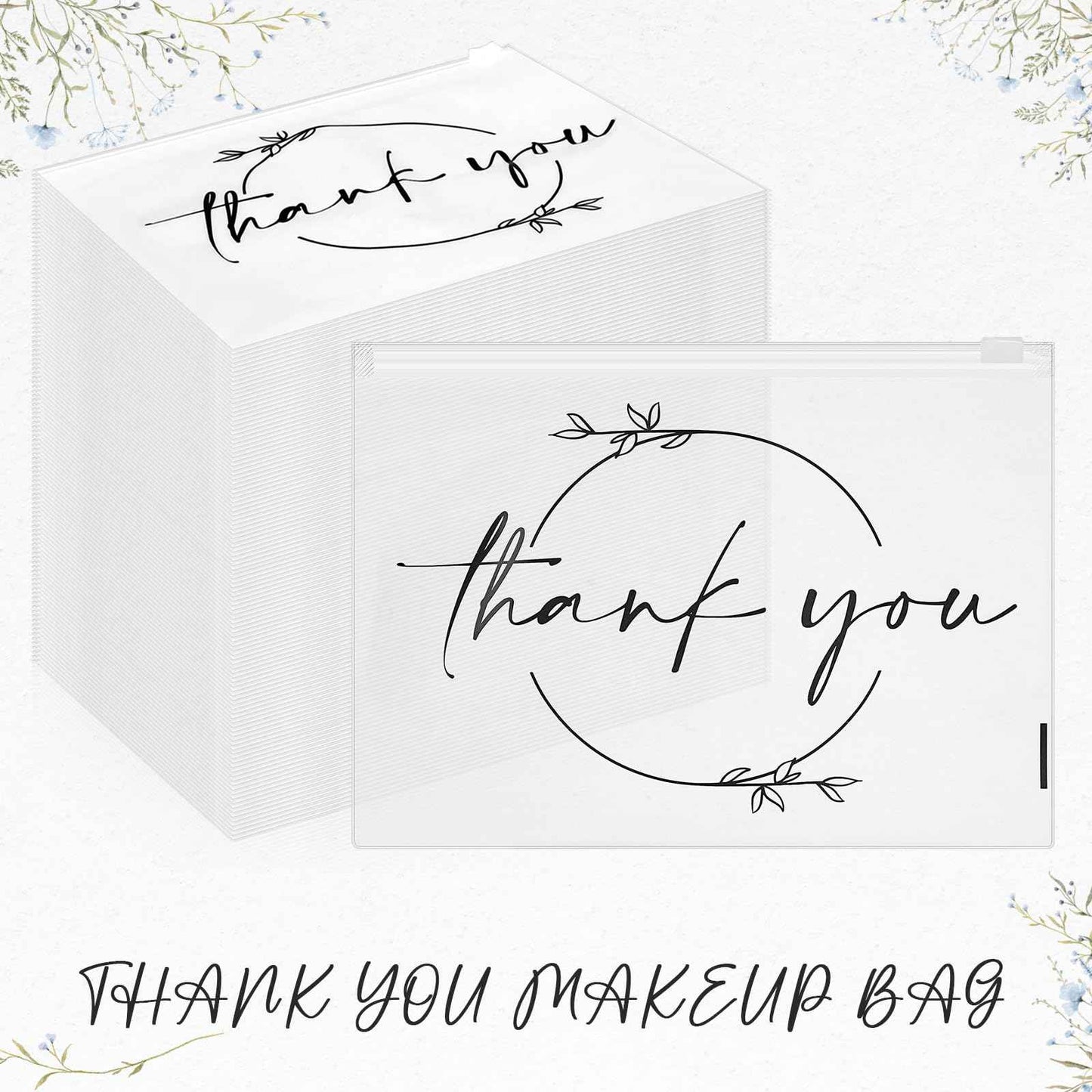 Ireer 100 Pcs Thank You Gift Makeup Bags EVA Clear Cosmetic Bag with Zipper Mini Makeup Thank You Toiletry Cosmetics Bulk Gifts for Women Birthday Daughter Sister(Clear)