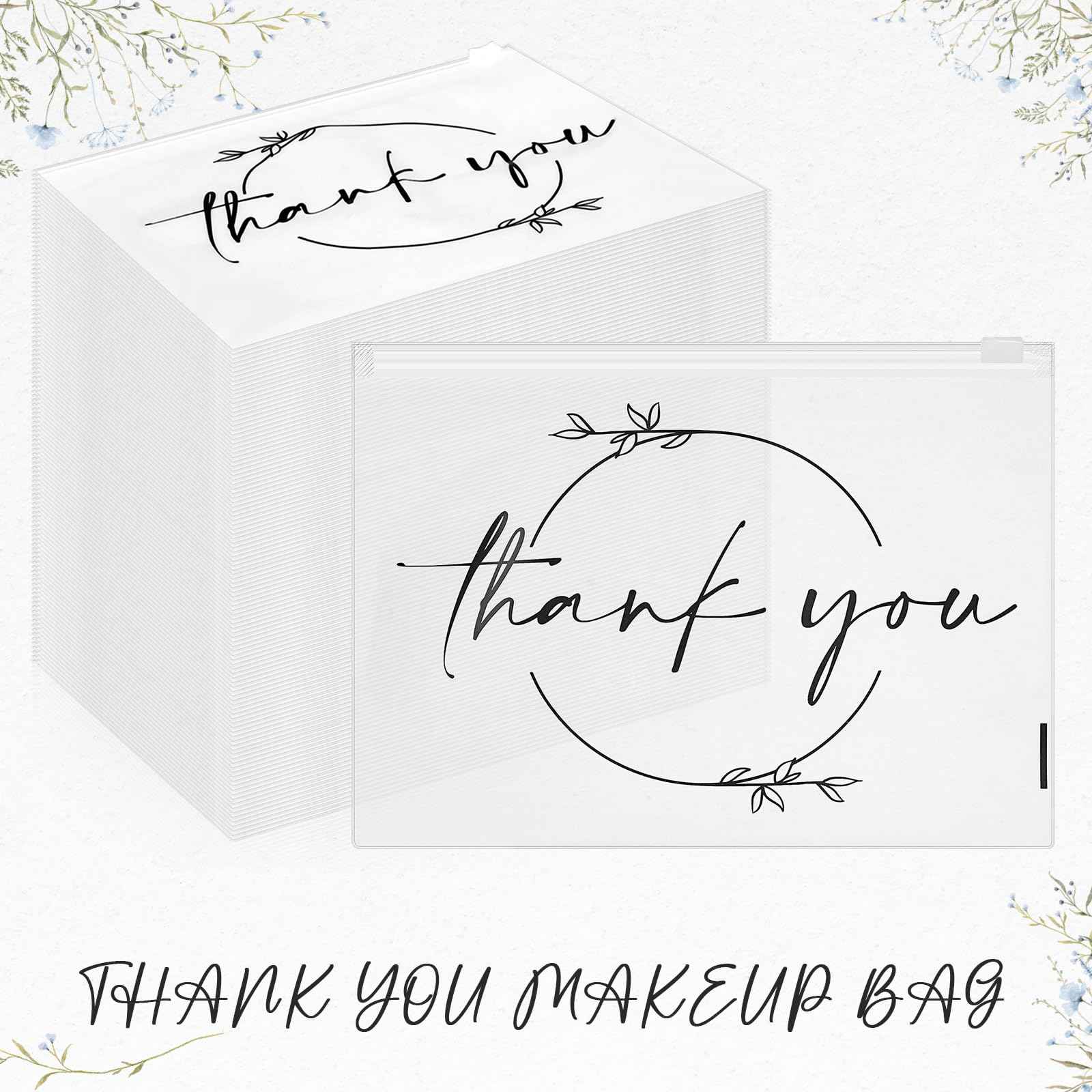 Ireer 100 Pcs Thank You Gift Makeup Bags EVA Clear Cosmetic Bag with Zipper Mini Makeup Thank You Toiletry Cosmetics Bulk Gifts for Women Birthday Daughter Sister(Clear)