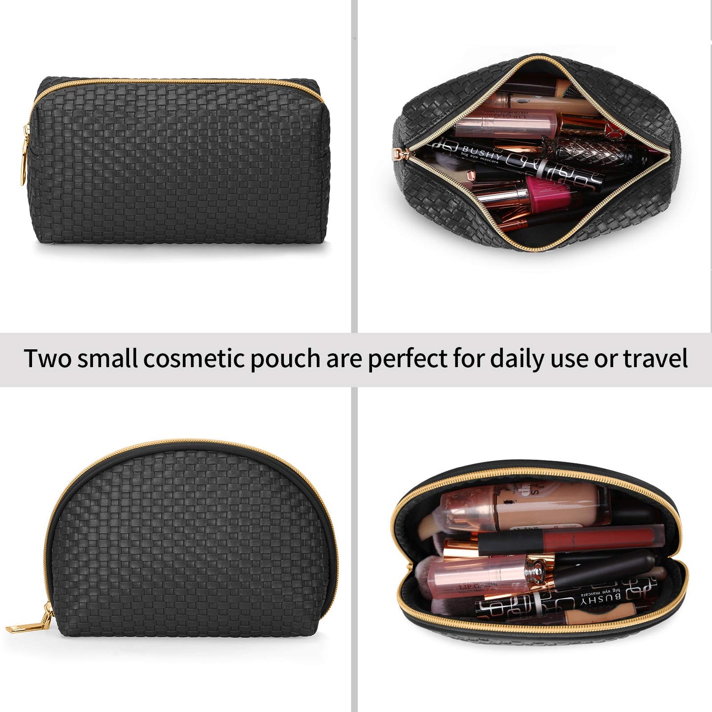 KTMOUW Makeup Bag 3 Pcs Waterproof Cosmetic Bag Set Portable Travel Cosmetic Bag Multifunction Organizer Storage Bag Weave Toiletry Bag for Women, Black