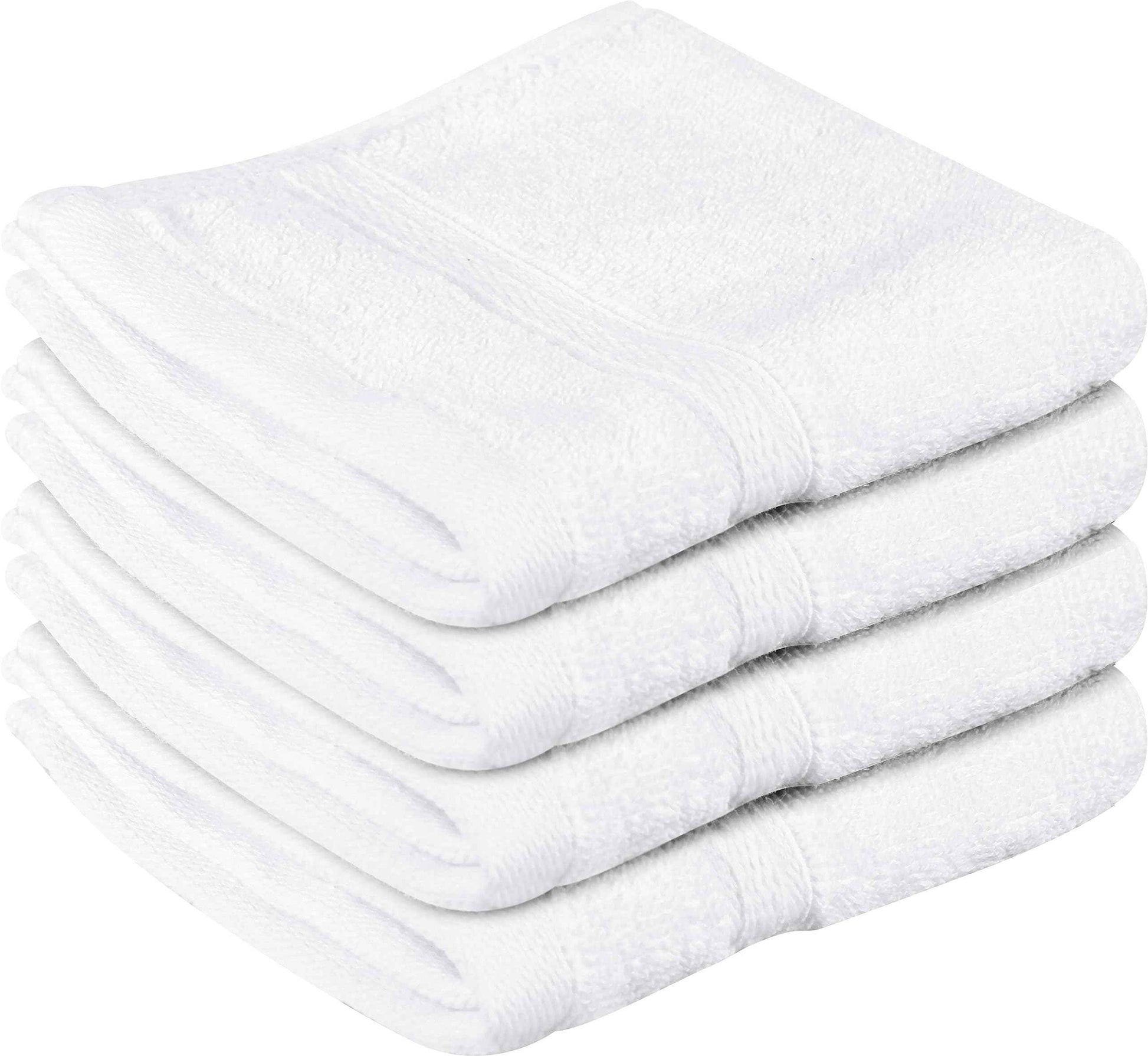 Towel and Linen Mart 100% Cotton- Wash Cloth Set -Pack of 4,Quick Dry,Luxurious,Absorbent,Soft Feel Spa & Hotel Perfect for Daily Use (12X12 White)