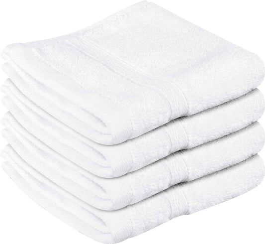 Towel and Linen Mart 100% Cotton- Wash Cloth Set -Pack of 4,Quick Dry,Luxurious,Absorbent,Soft Feel Spa & Hotel Perfect for Daily Use (12X12 White)