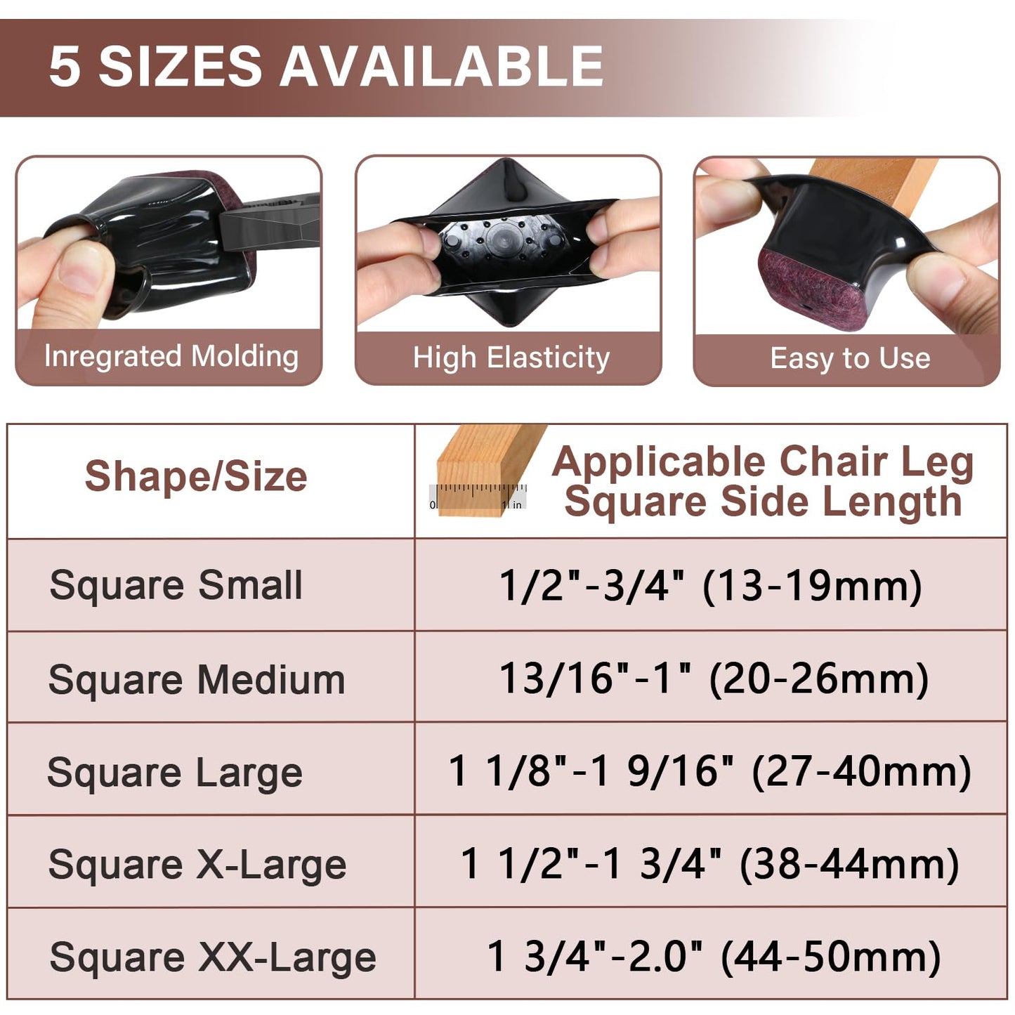 Chair Leg Floor Protectors Square Chair Leg Protectors for Hardwood Floors Silicone Caps Felt Strengthen Bottom Protection Non Slip Reduce Noise 16 Pack Black Square L Fit:1-1/8" ~ 1-9/16" (27~40mm)