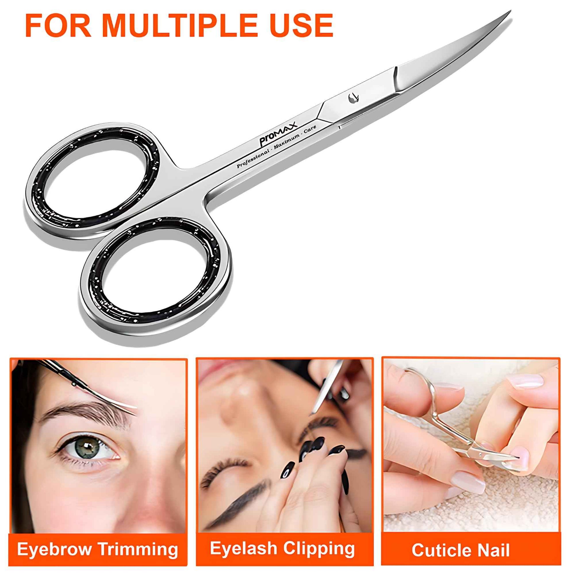 Promax 2-in-1 Nose Hair & Eyebrow Scissors Set – Stainless Steel Grooming Shears with Rounded Safety Tip & Curved Blades for Men & Women – Beard, Mustache & Facial Hair Trimming Scissors Kit