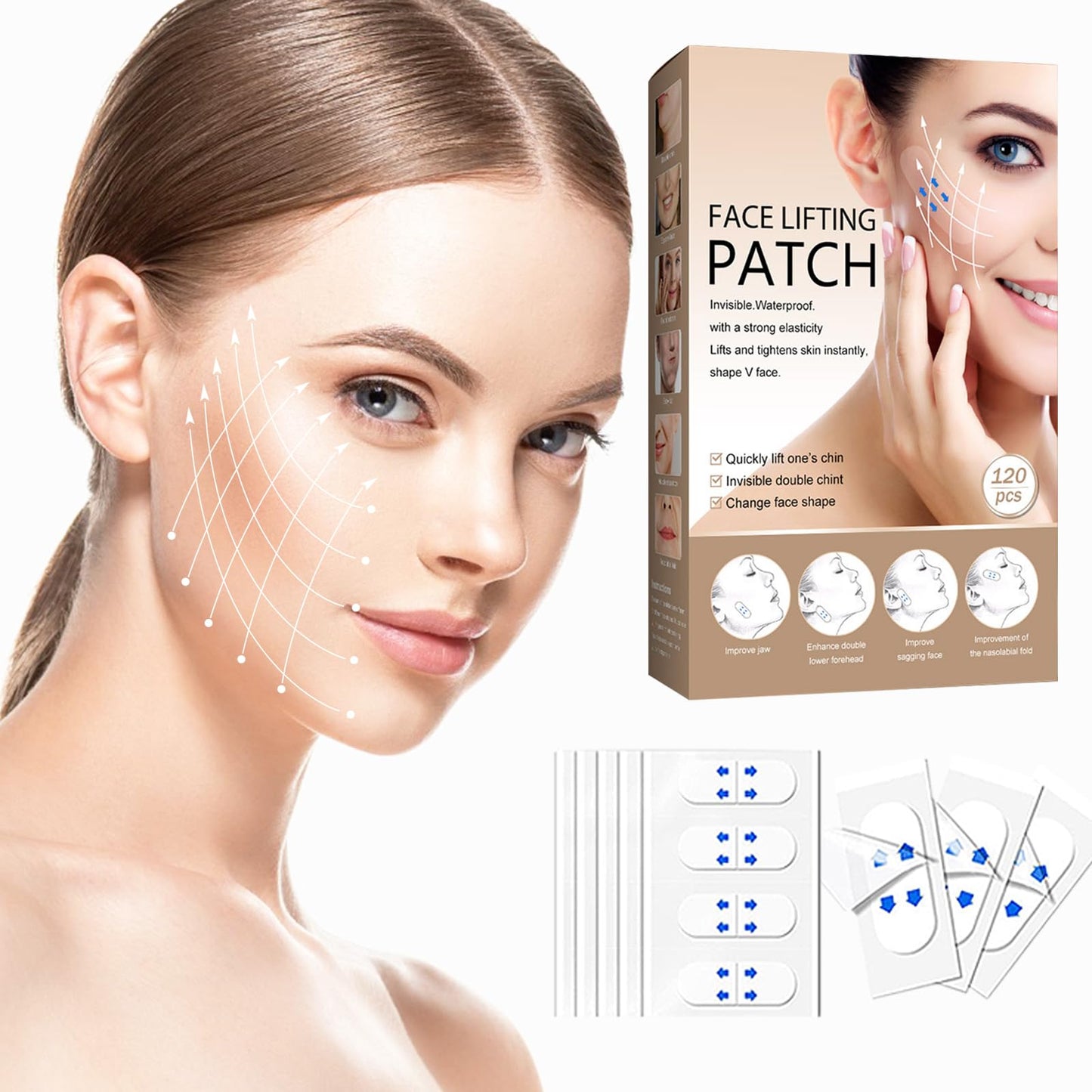 120PCS Face lift Tape for Face Invisible, Instant Face Lift and Shape V Face, Face Lift Tape for Double Chin Lifting Saggy Skin, Face Lifter Tape Invisible Tool Waterproof Thin