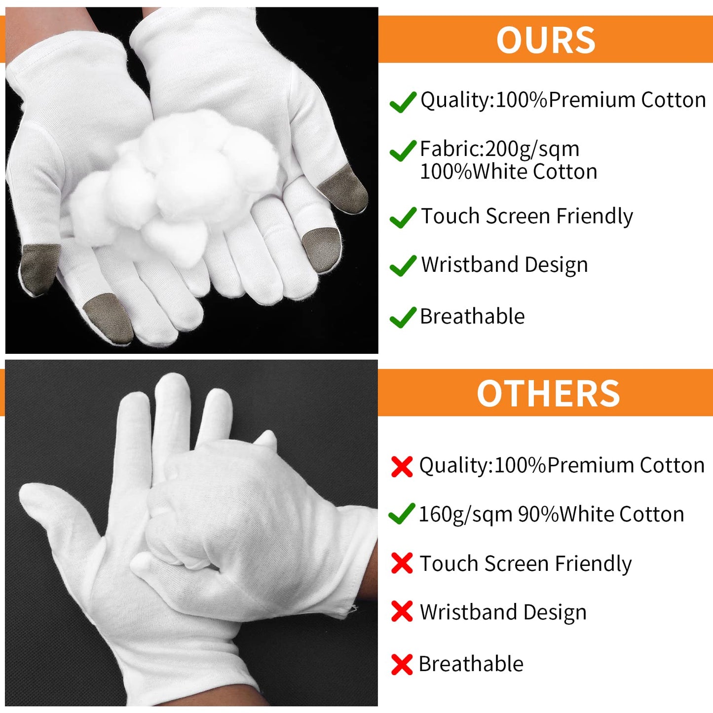 2 Pairs Medium Touch Screen Moisturizing Gloves White Cotton Moisturizing Gloves for OverNight Bedtime Heal Eczema Sleeping Lotion Hand Spa Treatment Gloves Repair Rough Cracked Dry Chapped Hands Skin