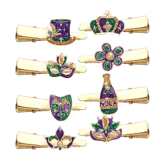 Mardi Gras Hair Clips Cute Fleur De Lis Sequin Barrettes Glitter Crown Mask Hairpin Carnival Festive Holiday Party Parade Hair Accessories (Mardi Gras hairclips C)