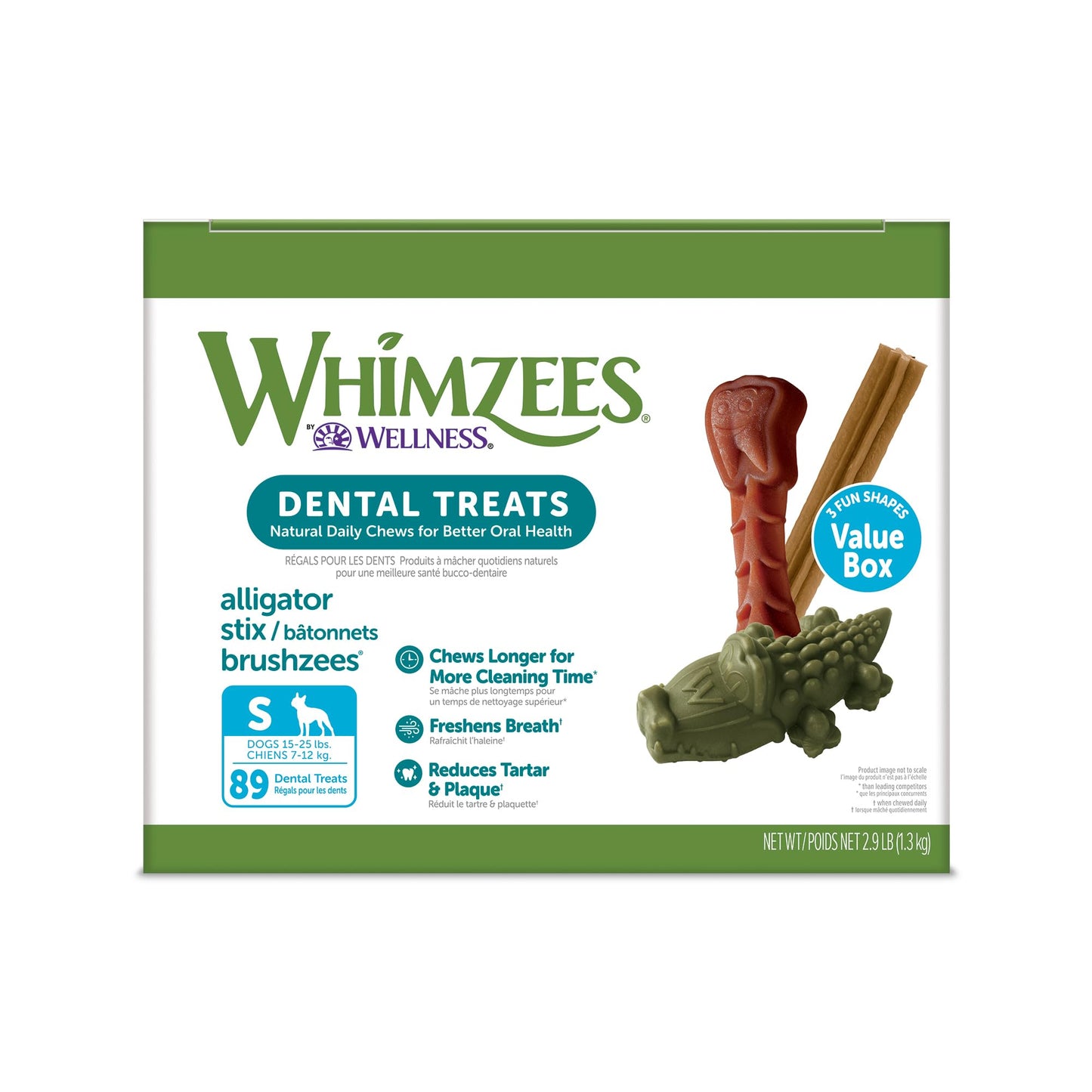 WHIMZEES by Wellness Value Box Natural Dental Chews for Dogs, Long Lasting Treats, Grain-Free, Freshens Breath, Small Breed, 89 count