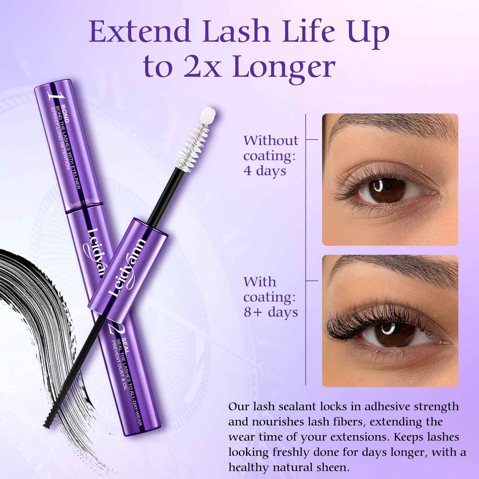 Lash Cluster Glue, Lash Cluster Bond & Seal, 2-in-1 Adhesive for Eyelash Extensions, 72H Waterproof & Long-Lasting Hold,Non-Irritating Gentle Formula, Strong Hold Bond and Seal