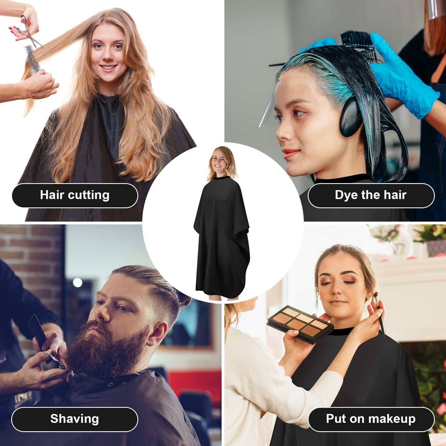 Hair Salon Capes Waterproof Haircut Unisex Black Cape Barber Hair Cutting Cape with Snap Closure Hair Capes for Hair Cutting,Coloring and Styling (51 * 59inch, 12)