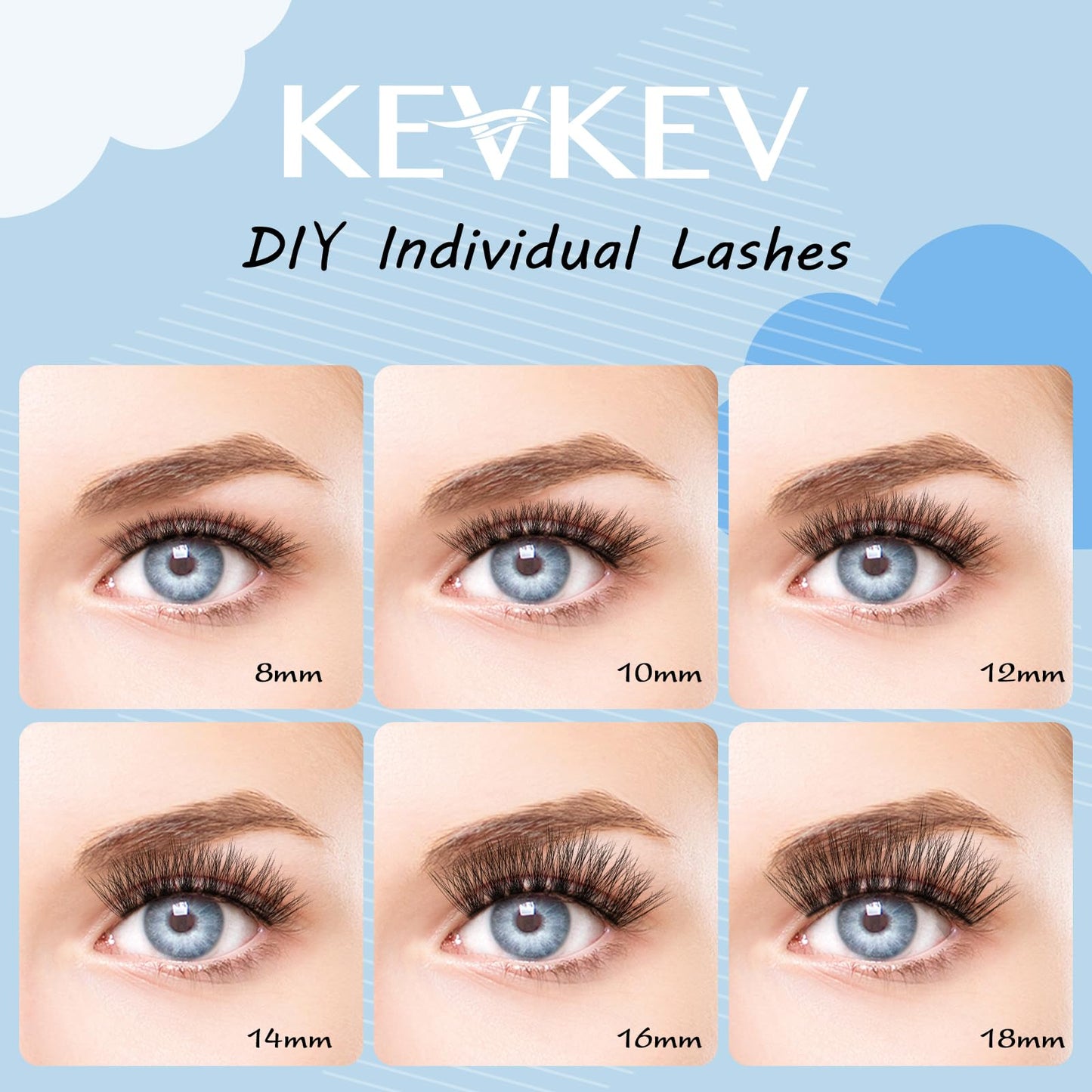 KevKev Lash Clusters Individual Lashes 3D Fluffy Eyelash Clusters 320 Pcs Cluster Lashes 40D Wispy Volume Lashes DIY Lash Extensions Thin Band & Soft(Fluffy 40D,D-8-16mix)