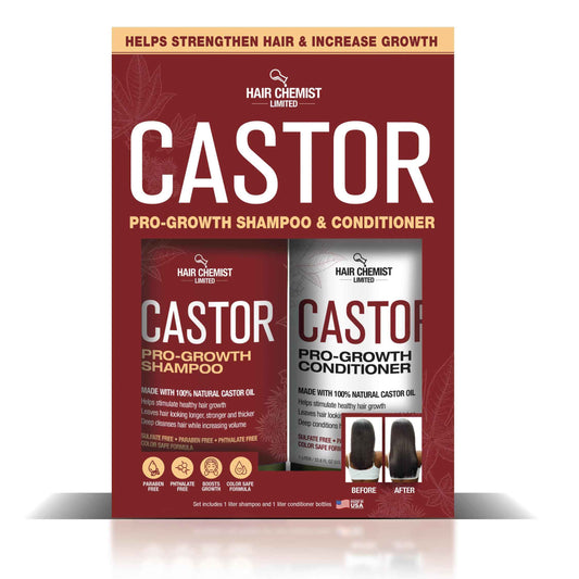 Hair Chemist Castor Pro-Growth Shampoo 33.8 oz. AND Conditioner 33.8 oz. 2-PC Boxed Gift Set - Made with Natural Castor Oil for Hair Growth, Sulfate Free Shampoo & Conditioner Set