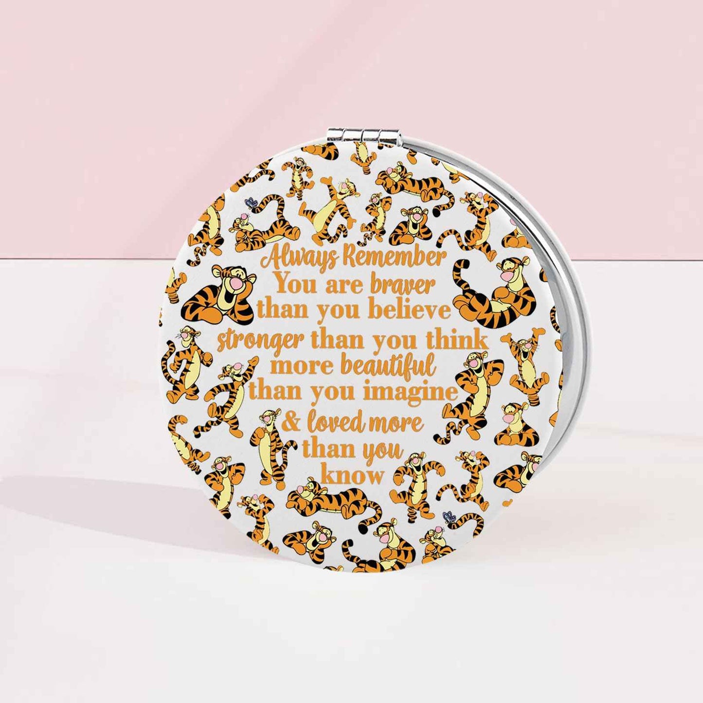 KEYCHIN Tiger Pocket Mirror Cartoon Movie Fans Gifts You are Braver Stronger Smarter Than You Think Compact Makeup Mirror (Tiger-White)