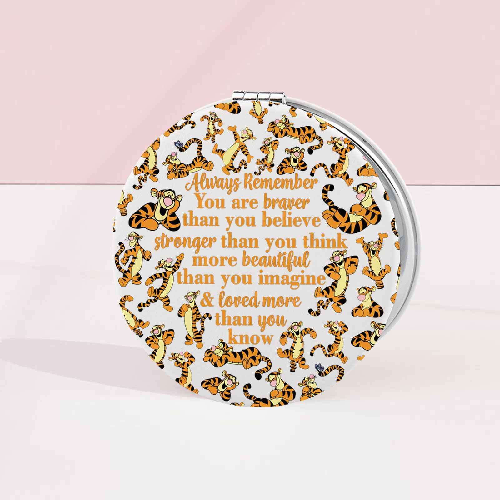 KEYCHIN Tiger Pocket Mirror Cartoon Movie Fans Gifts You are Braver Stronger Smarter Than You Think Compact Makeup Mirror (Tiger-White)