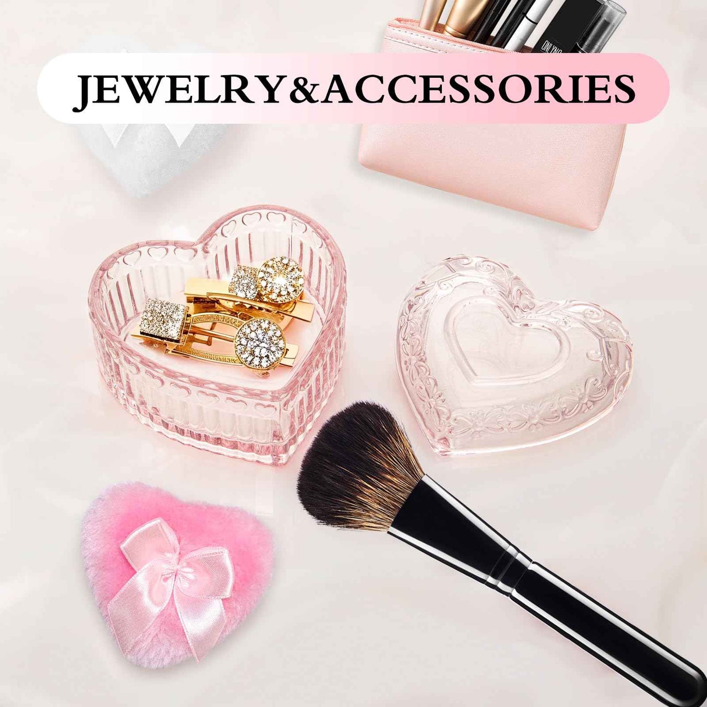 2 Pieces Large Body Powder Puff and Container Powder Container with Puff, Dusting Powder Puff Crystal Case, Body Powder for Women Soft Washable Reusable Velour Face Body Glitter Wet Dry Makeup(Love)