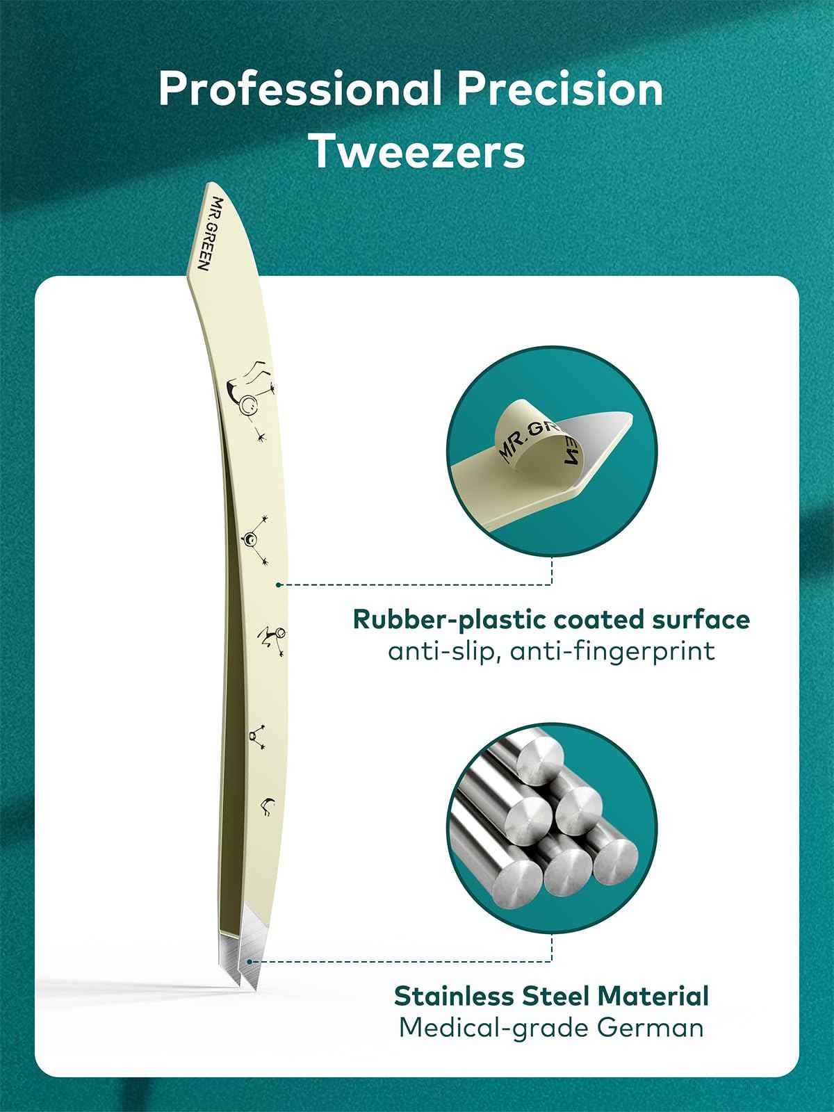 MR.GREEN Tweezers For Women Facial Hair, Professional Precision Eyebrow Tweezers for Women and Men, Stainless Steel Slanted Cute Hair Removal Plucker