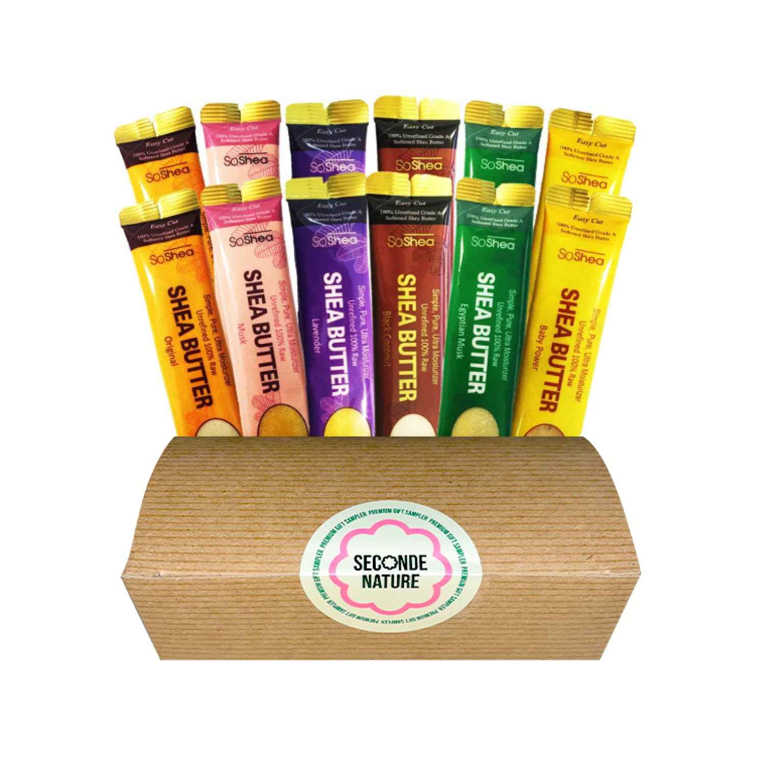 SoShea Whipped African Shea Butter Sampler For All Hair Textures & Skin Types Unrefined Grade A 100% Raw Original, Musk, Lavender, Black Coconut, Egyptian Musk, Baby Powder Pack of 12 x 0.75 oz