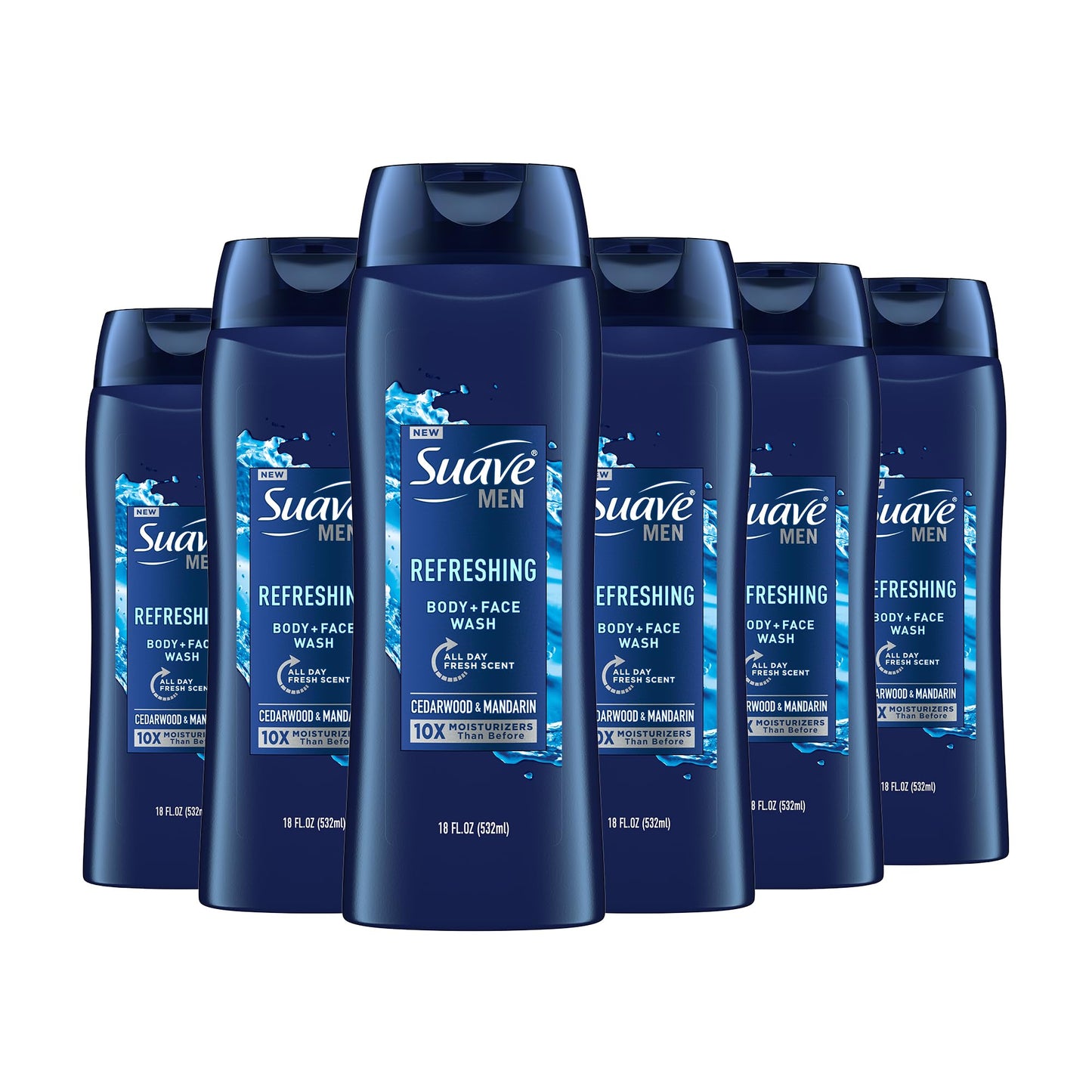 Suave Body Wash Pack of 6, Cherry Blossom and Men's Cedarwood, 18 Oz, With Vitamin E and 10X More Moisturizers