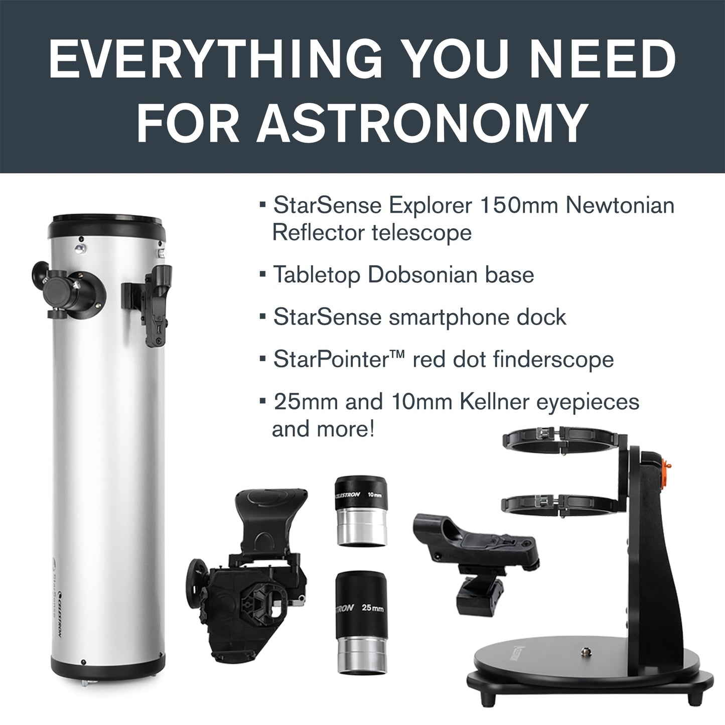 Celestron – StarSense Explorer 150mm Tabletop Dobsonian Smartphone App-Enabled Telescope – Works with StarSense App to Help You Find Nebulae, Planets & More – iPhone/Android Compatible