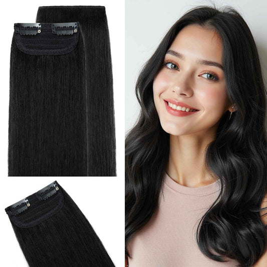 SEGO Clip in Hair Extensions for Women, 100% Remy Human Hair, Mini Hairpieces with 2 Clips, Short Extensions to Add Hair Volume, 2 Pcs, 12 Inches, 34g, Jet Black