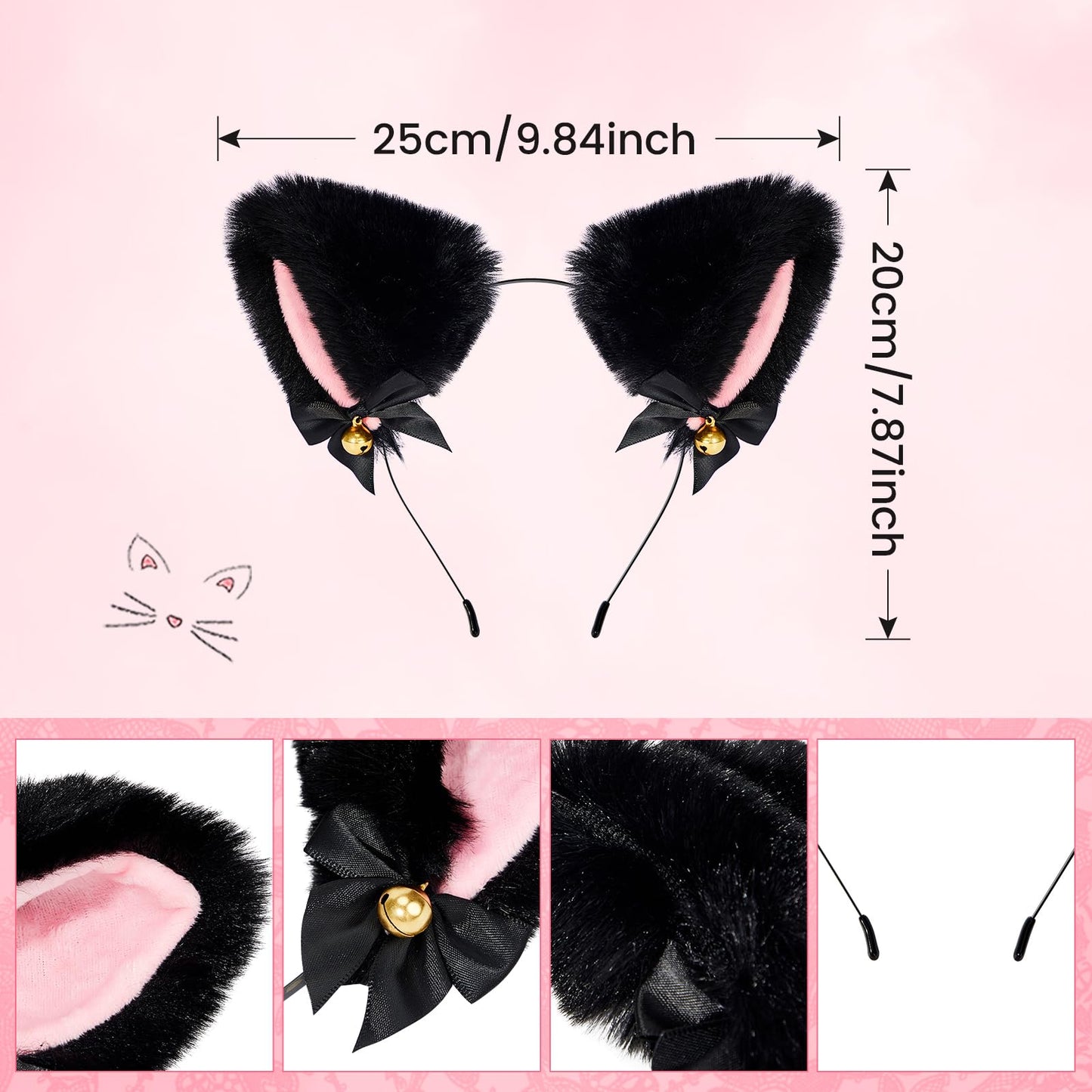 American Trends Cat Ears Headband for Girl Plush Furry Ears Costume Halloween Party Women Hair Cosplay Accessory Headbands White