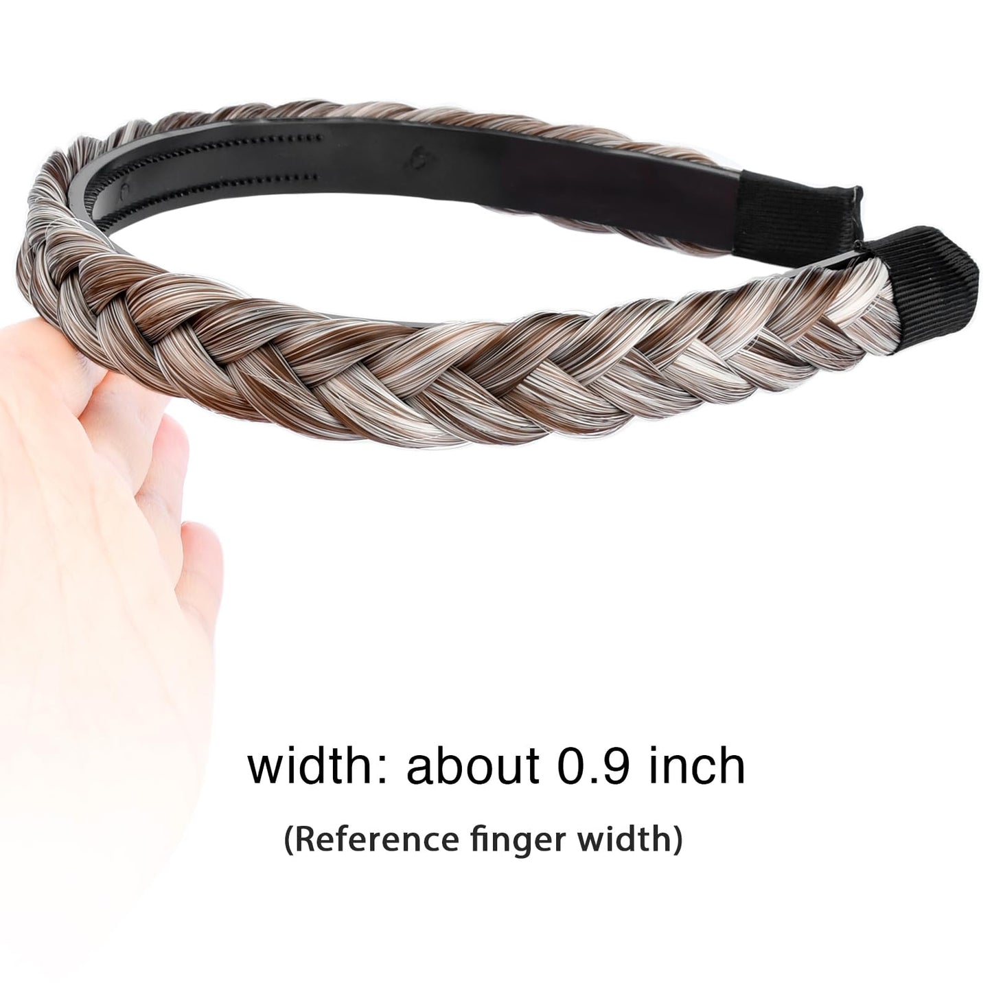 Gledola Braided Headband With Teeth Braids Hairband With Tooth Synthetic Hair Band Plaited Hairband For Women (White Gray Brown)