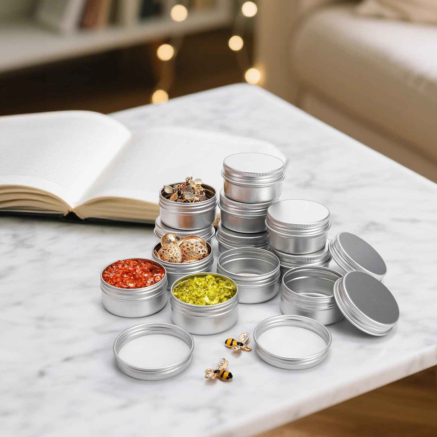 Tosnail 48 Pack 1 Oz / 30 ML Mini Metal Round Tins with Screw Lids, 1.85 Inch Empty Sample Jars, Travel Storage Containers