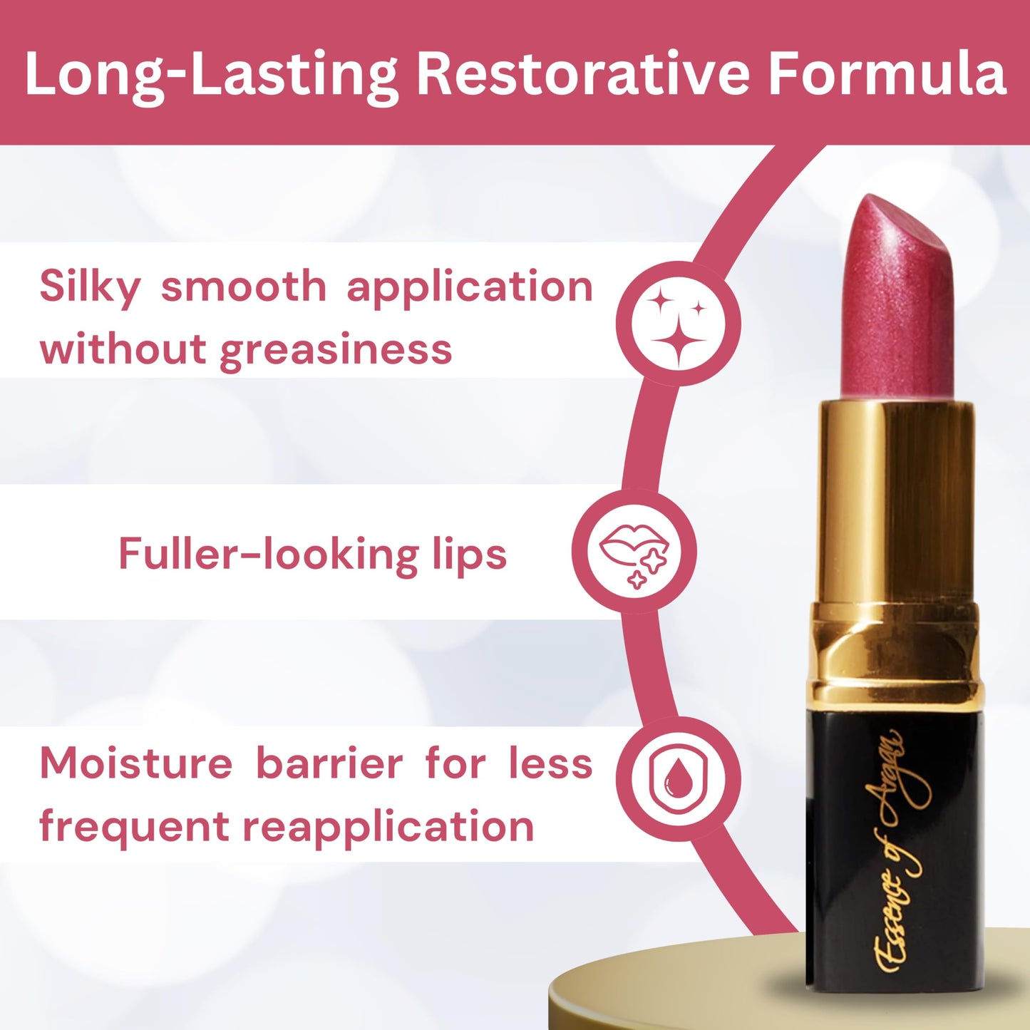 𝗘𝘀𝘀𝗲𝗻𝗰𝗲 𝗼𝗳 𝗔𝗿𝗴𝗮𝗻 Deep Moisturizing Pink Lipstick, Long Lasting Lipstick & Lip Care with Pure Organic Argan Oil, Shea Butter, Jojoba Oil & Aloe Vera Hydrating Lipstick, Precious Pink