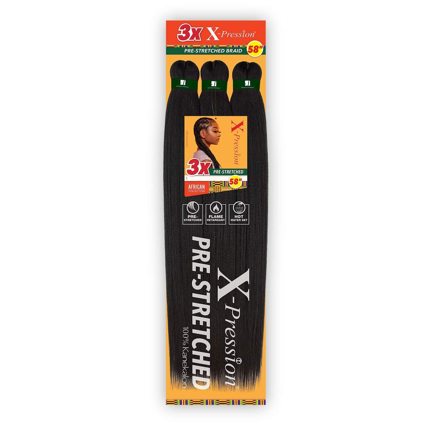 Sensationnel Braids XPRESSION 3X Pre-Stretched Braid 58" (1-pack, 1B)