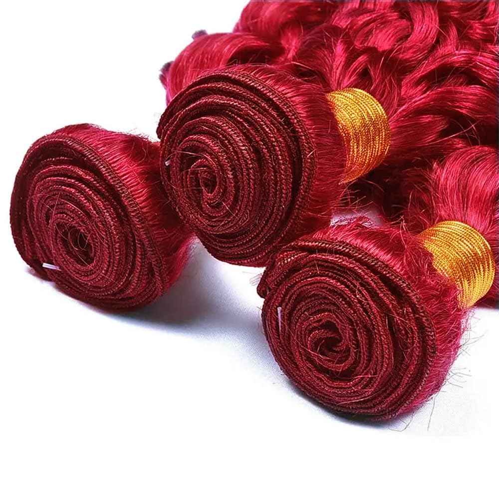 Red Bundles Human Hair Deep Wave Bundles 14 14 14 Inch Unprocessed Brazilian Virgin Remy Hair Wine Red 3 Bundle Burgundy Deep Wave Human Hair Extensions 50 Gram Per Bundle
