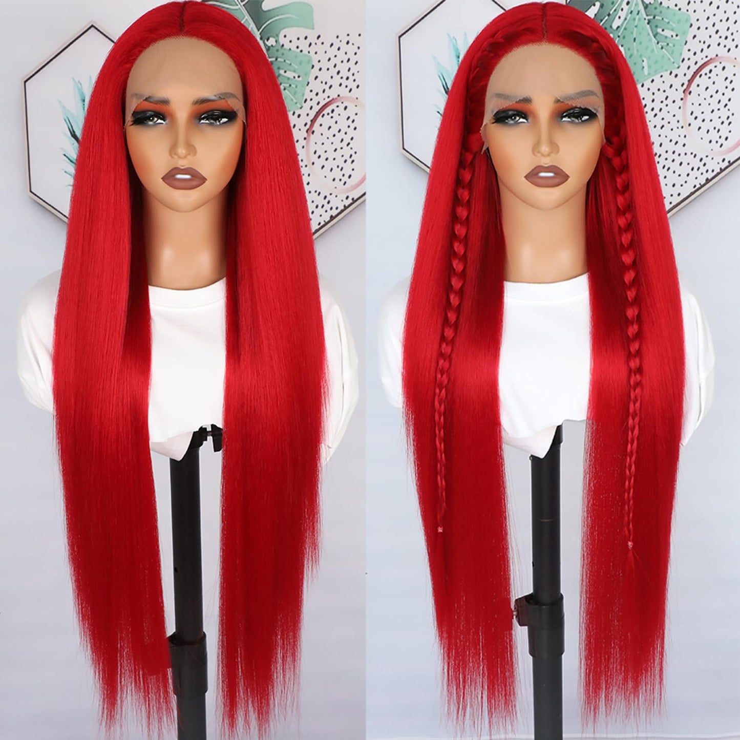 Lezaxiu 30 Inch Red Hair Lace Front Wigs Pre Plucked Long Straight Wig Glueless Red Colored Wigs Heat Resistant Synthetic Lace Front Wigs for Black Women