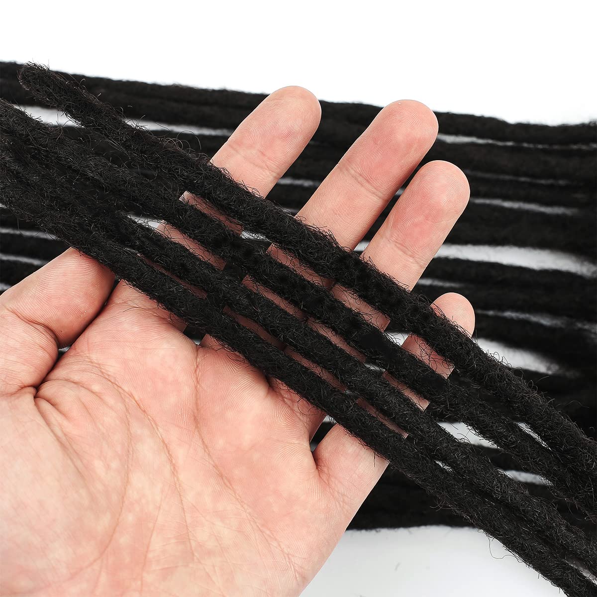 Medium 0.8cm Width 12 Inch 10 Strands 100% Human Hair Dreadlock Extensions for Men/Women/Kids 0.8cm Width Full Hand-made Permanent Dread Loc Extensions Human Hair Can be Dyed and Bleached