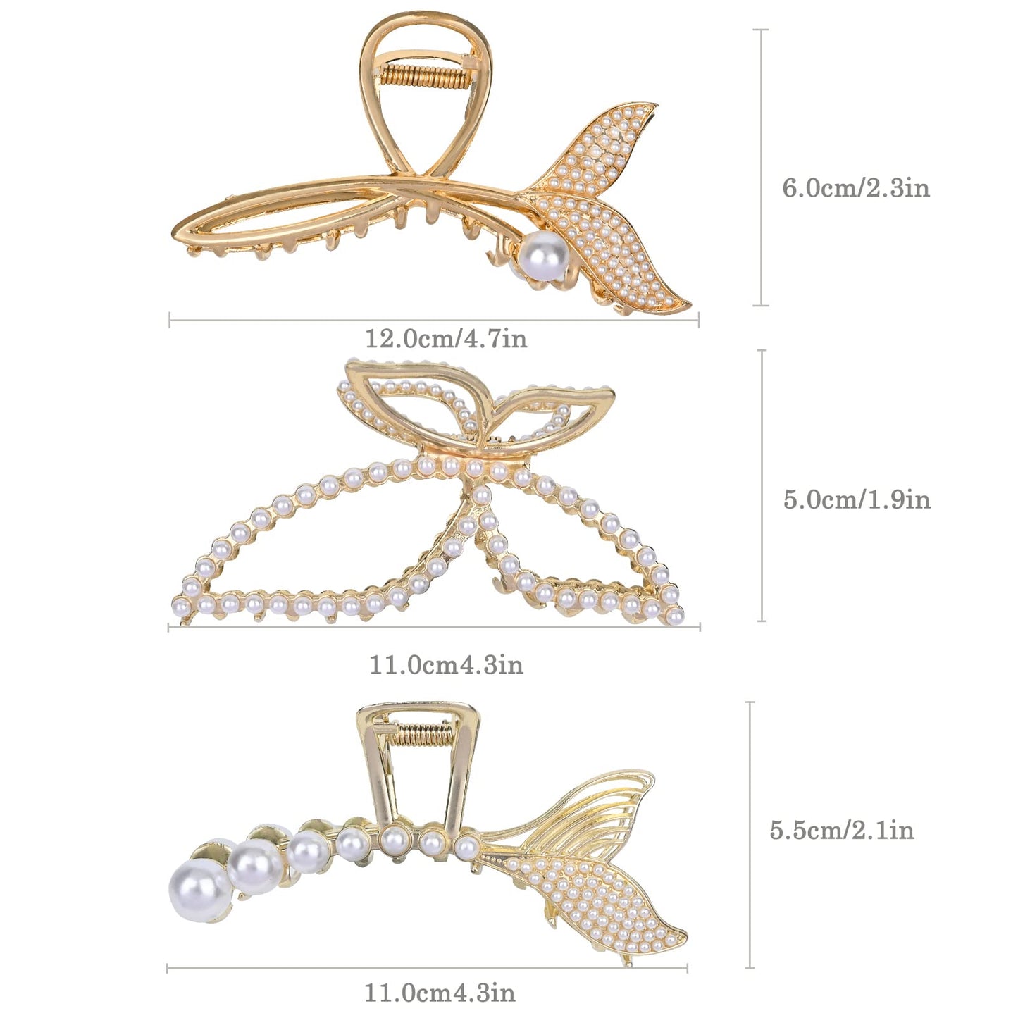 Yonchic 3-Piece Multiple Shapes Metal Hair Clips, Butterfly Pearl Hair Claw for Thin/Medium Thick Hair, Simple Style Fish Tail Clip, Strong Hold Clamps Non Slip Cute Barrettes Accessories