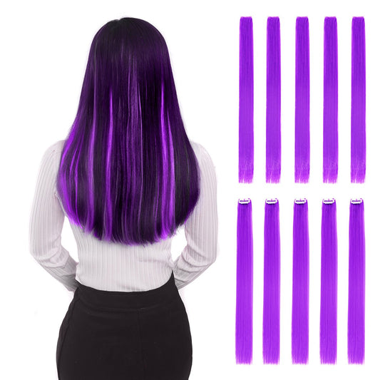 Colored Clip in Hair Extensions 22" 10pcs Straight Fashion Hairpieces for Party Highlights Purple