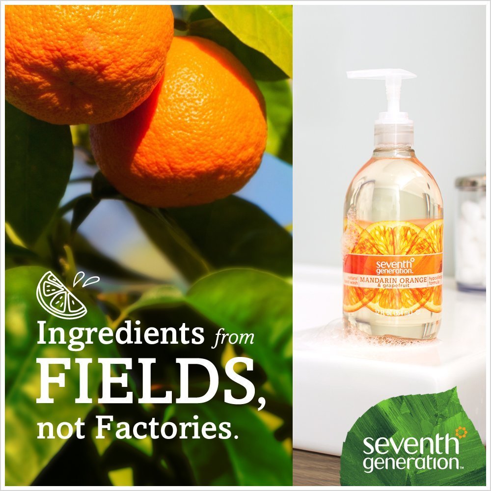 Seventh Generation Hand Wash, Mandarin Orange and Grapefruit, 12 Ounce (Pack of 6)