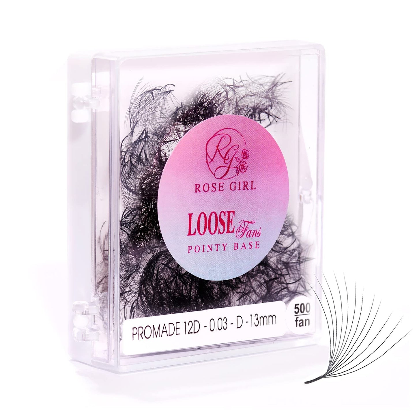 ROSE GIRL Loose Promade Fans - Natural Look Handmade Volume Eyelashes From 3D To 16D - C CC D DD Curl - False Lashes Extensions - Thickness 0.03~0.1 mm - 8~20 mm Length (12D-0.05-CC (14mm))