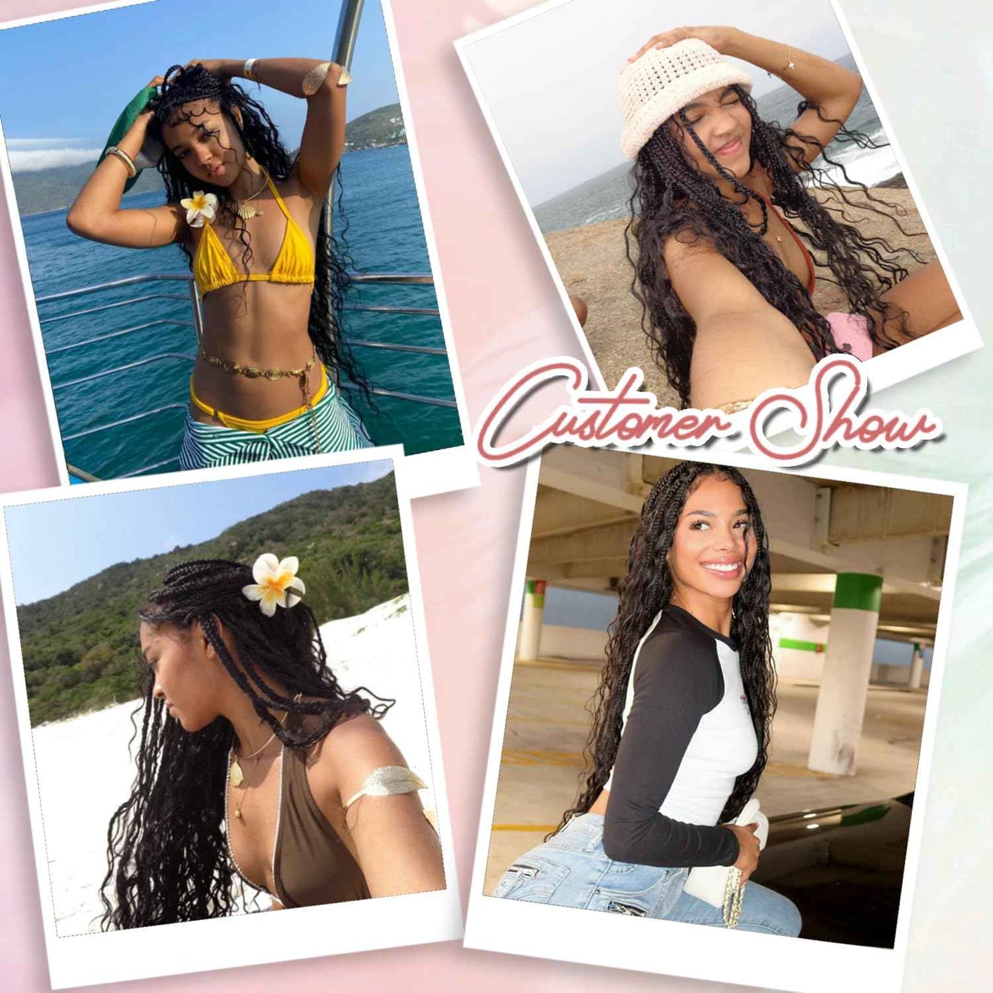 Eeanno Goddess Box Braids Crochet Hair 24 Inch 7 Packs Ombre Burgundy Boho Hair for Women Pre Looped Crochet Box Braids with Curly Ends, TIB/BUG