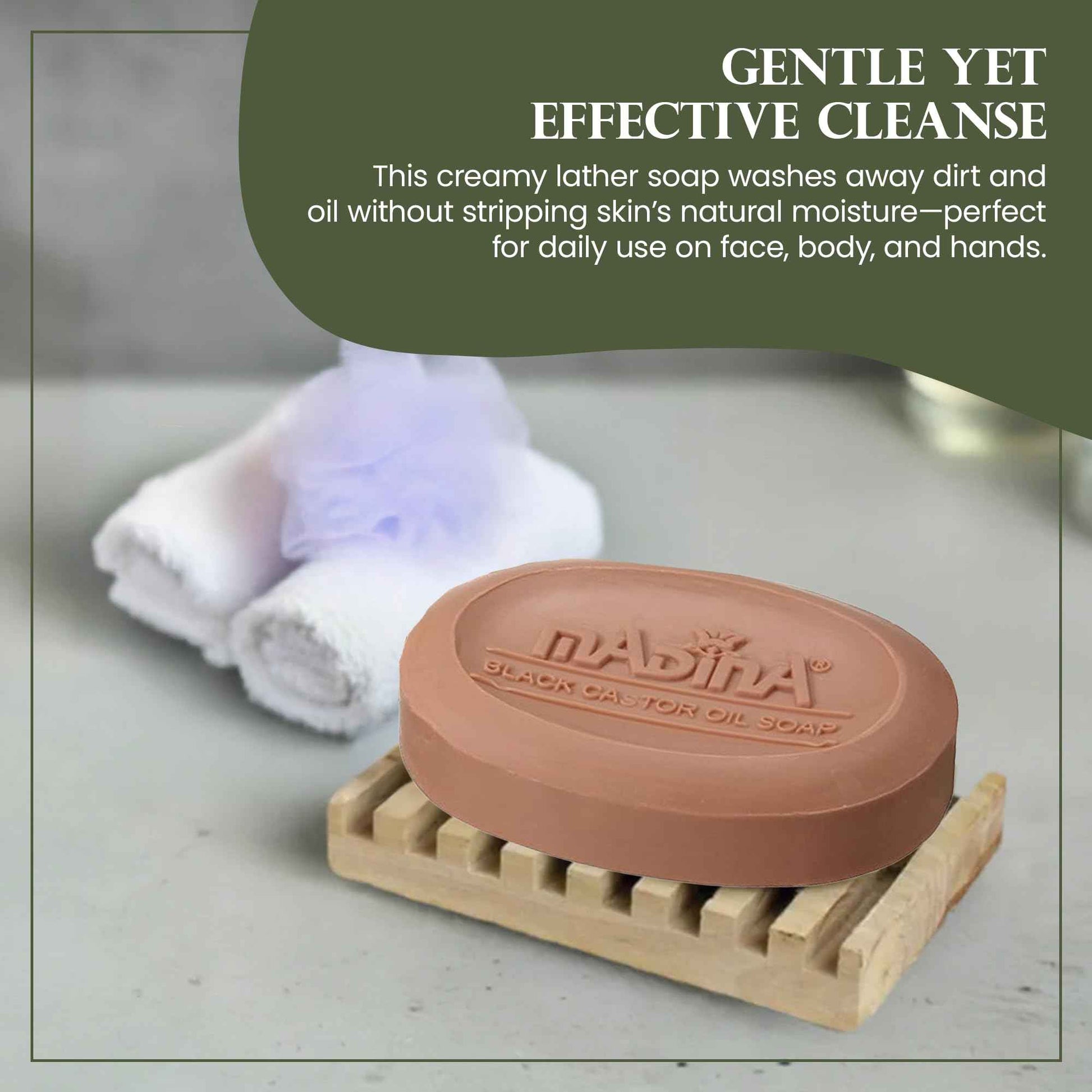 Madina Jamaican Black Castor Oil Soap Bar – Deep Moisturizing, Hydrating, 100% Vegetable-Based, Halal & RSPO Certified, Gentle Cleanser for All Skin Types, 6 Pack (3.5 oz Each)