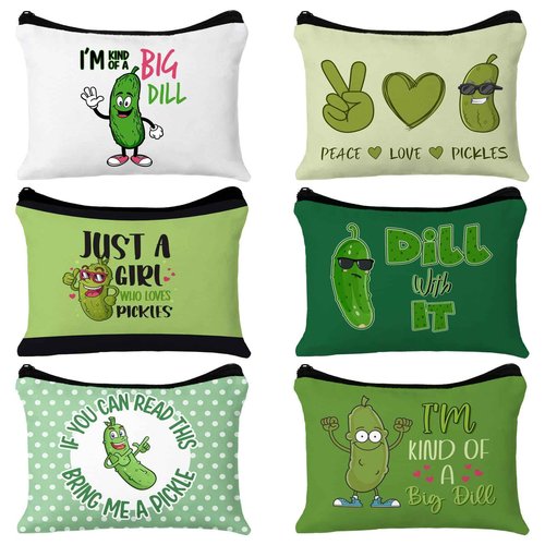 Clysee 6 Pcs Christmas Pickle Gifts Bulk Funny Makeup Bag Portable Zipper Pouch Bag Travel Pouch Party Gifts Bulk for Women Friend Pickle Lovers Party Favors